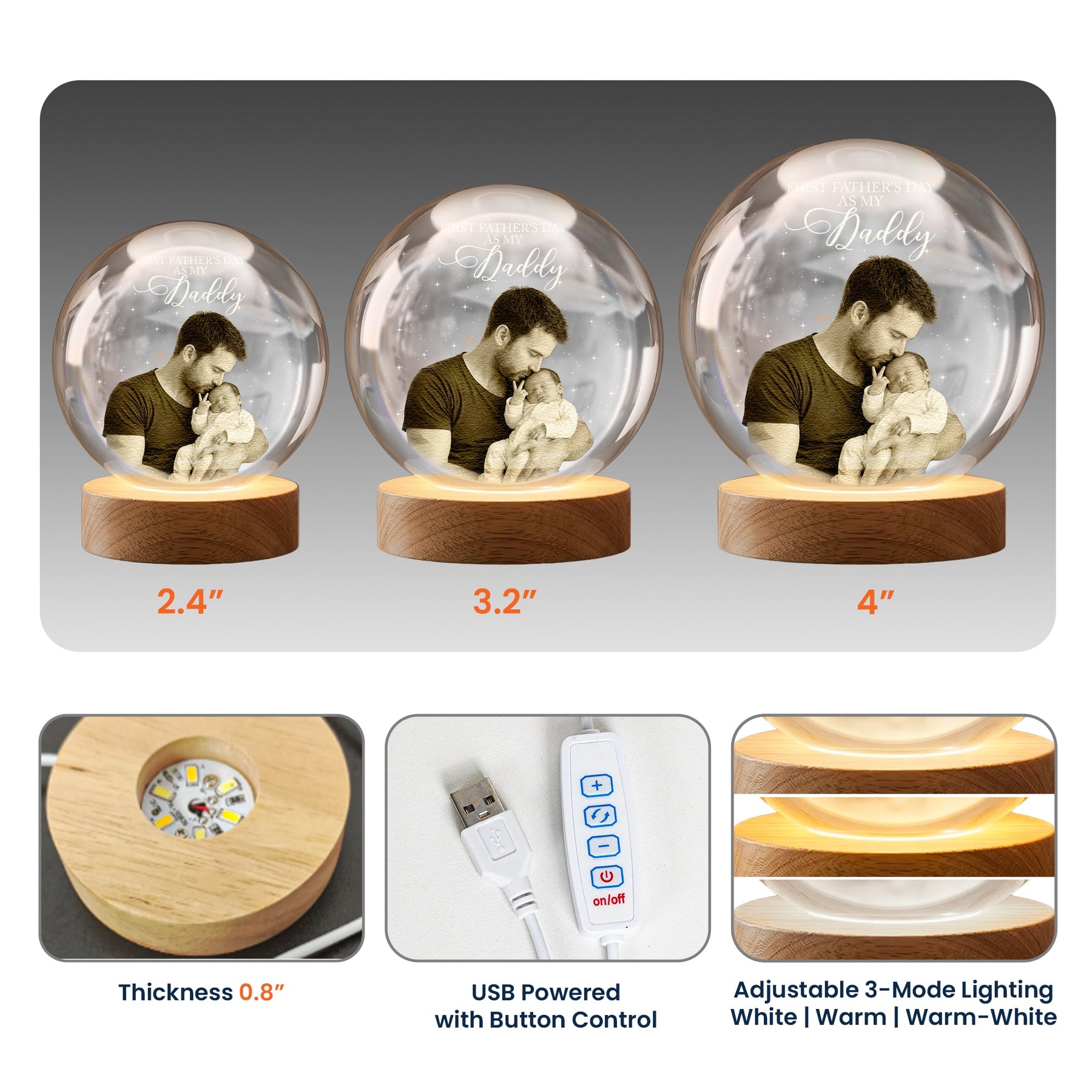 Our First Father's Day Together Custom Photo, For New Dad - Personalized Night Light