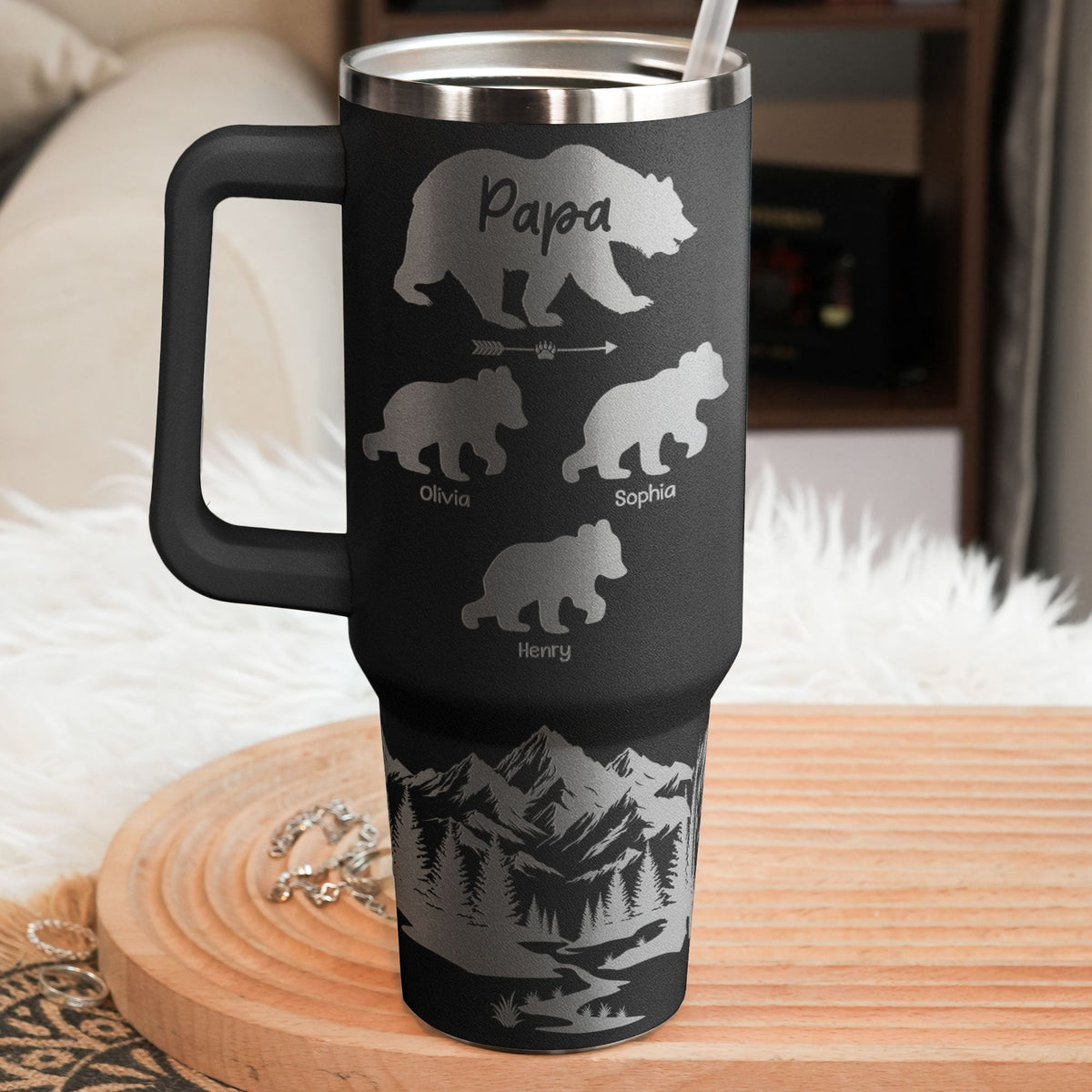Papa Bear Gift For Grandpa, Daddy - Personalized 40oz Tumbler