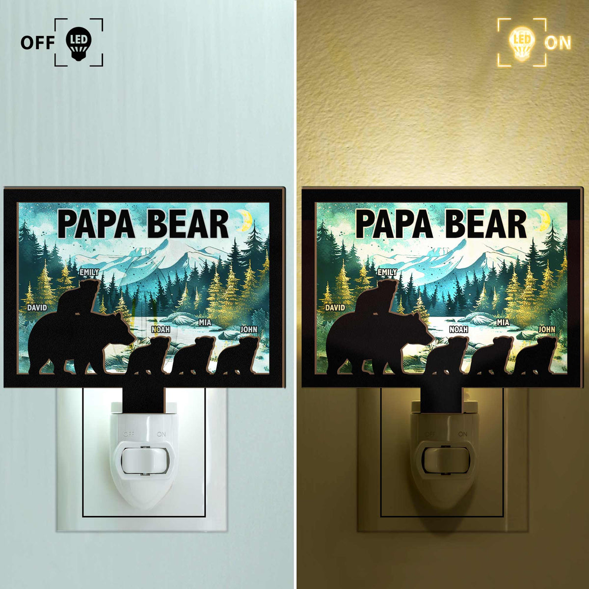 Papa Bear - Personalized Wood And Acrylic Night Light