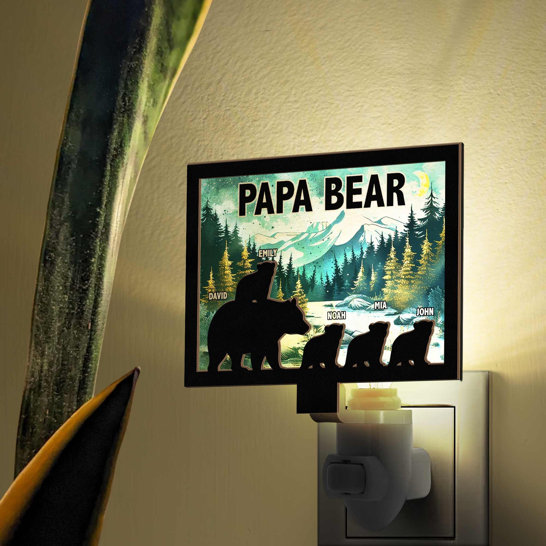 Papa Bear - Personalized Wood And Acrylic Night Light