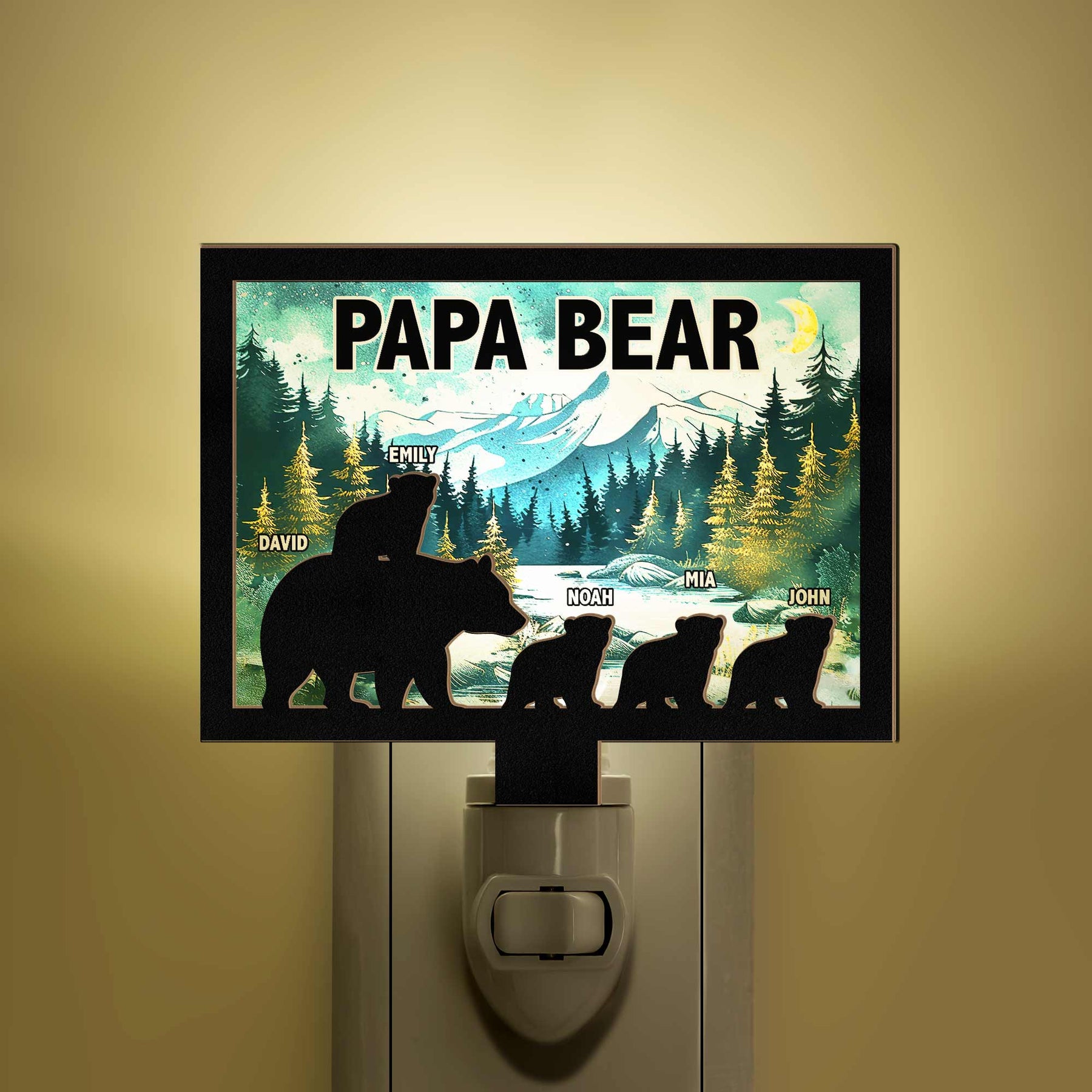 Papa Bear - Personalized Wood And Acrylic Night Light