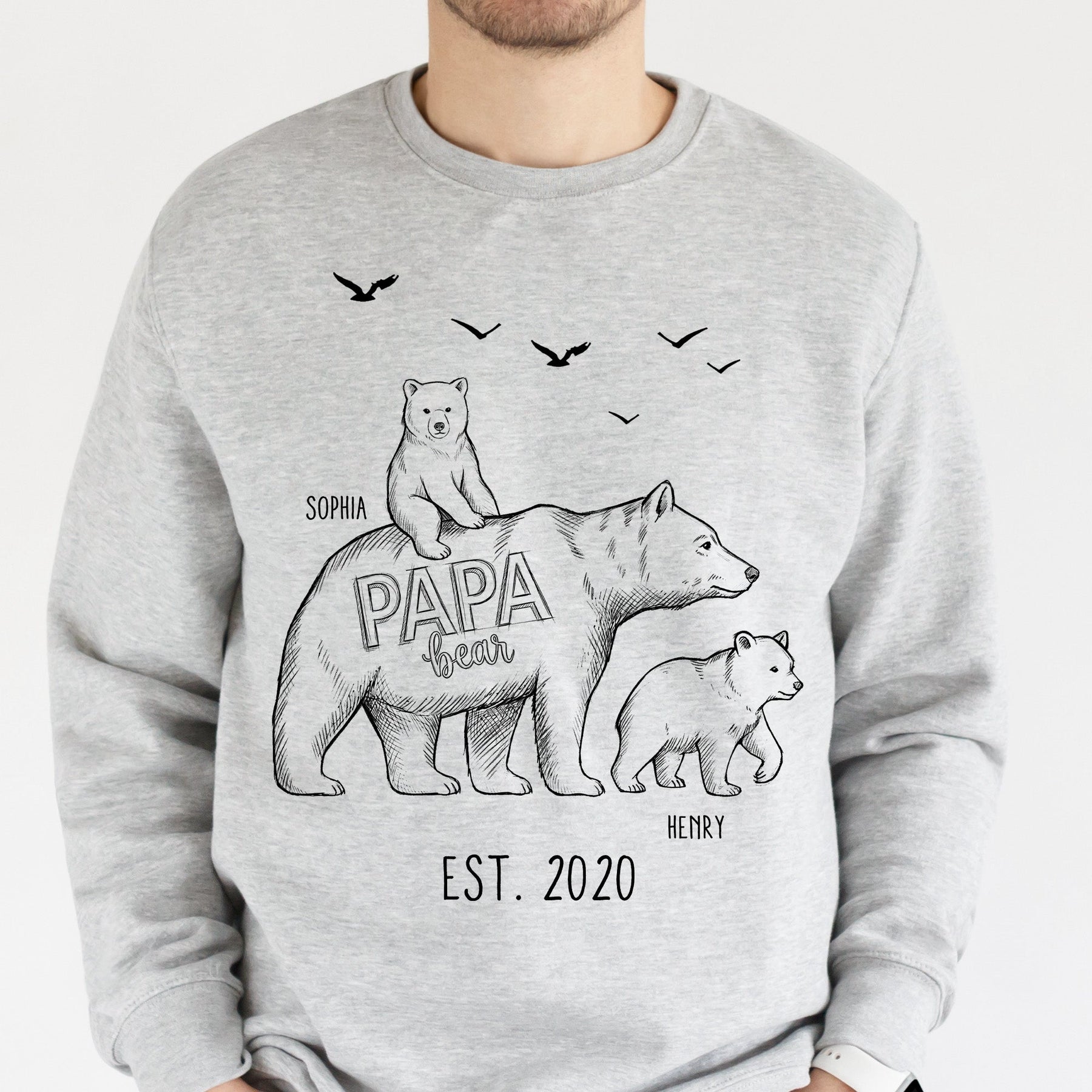 Papa Bear Sketch Art Custom Father’s Day Gift For Dad, Husband, Grandpa - Personalized Shirt