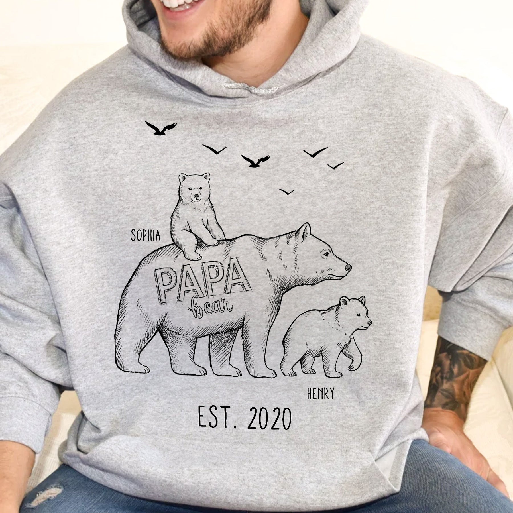 Papa Bear Sketch Art Custom Father’s Day Gift For Dad, Husband, Grandpa - Personalized Shirt