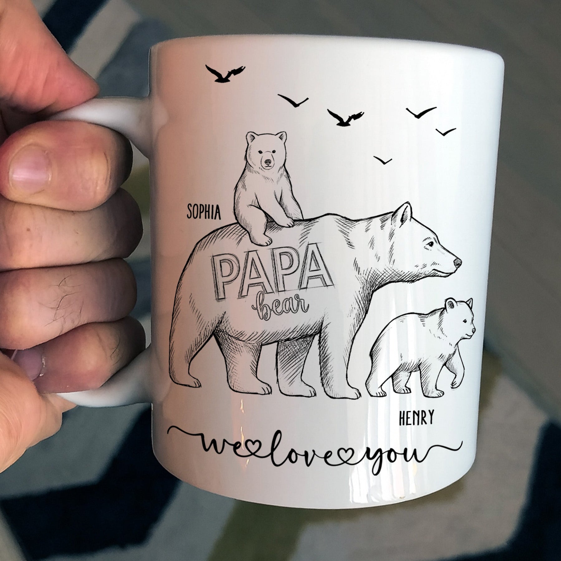 Papa Bear Sketch Art Father’s Day Gift For Dad, Husband, Grandpa - Personalized Mug