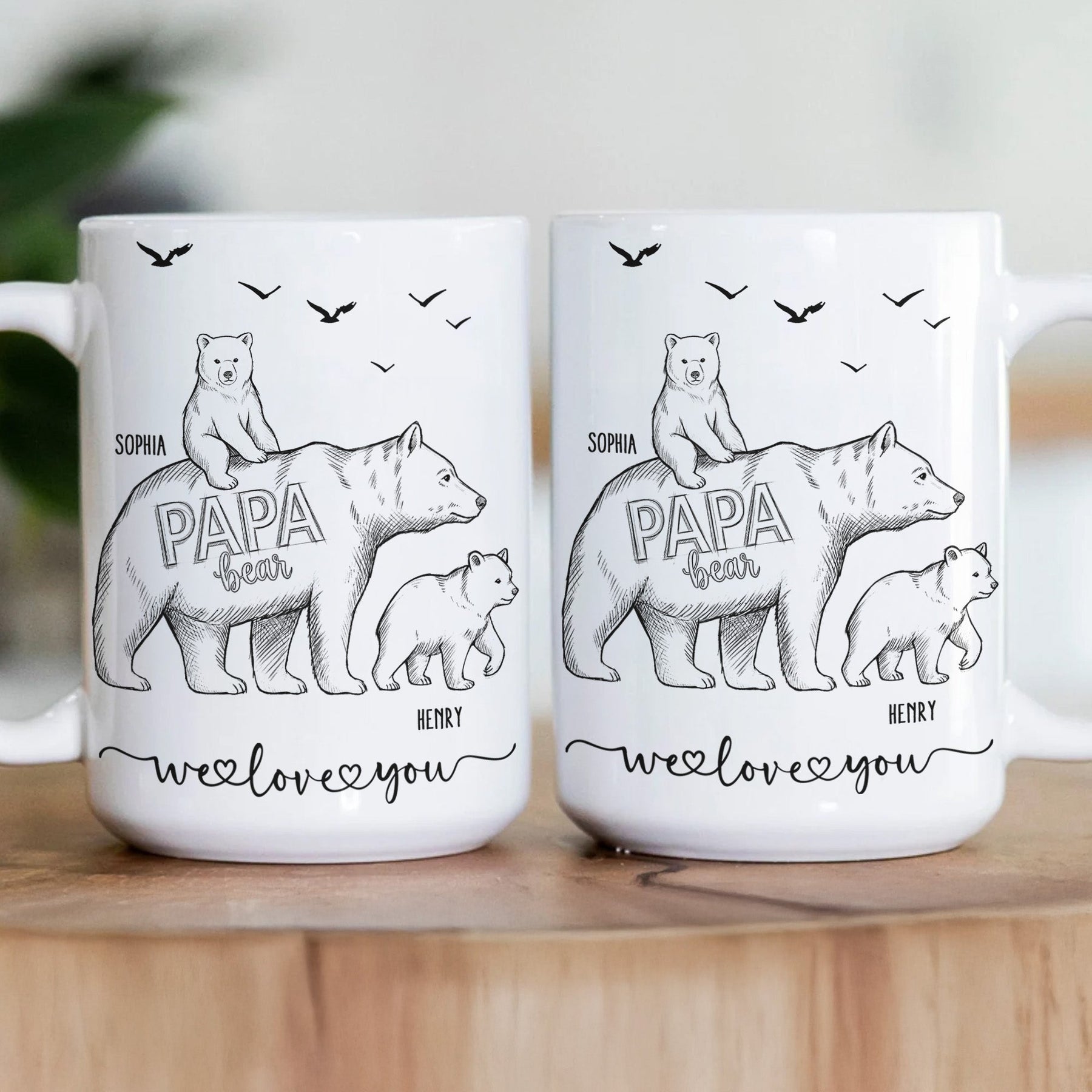 Papa Bear Sketch Art Father’s Day Gift For Dad, Husband, Grandpa - Personalized Mug