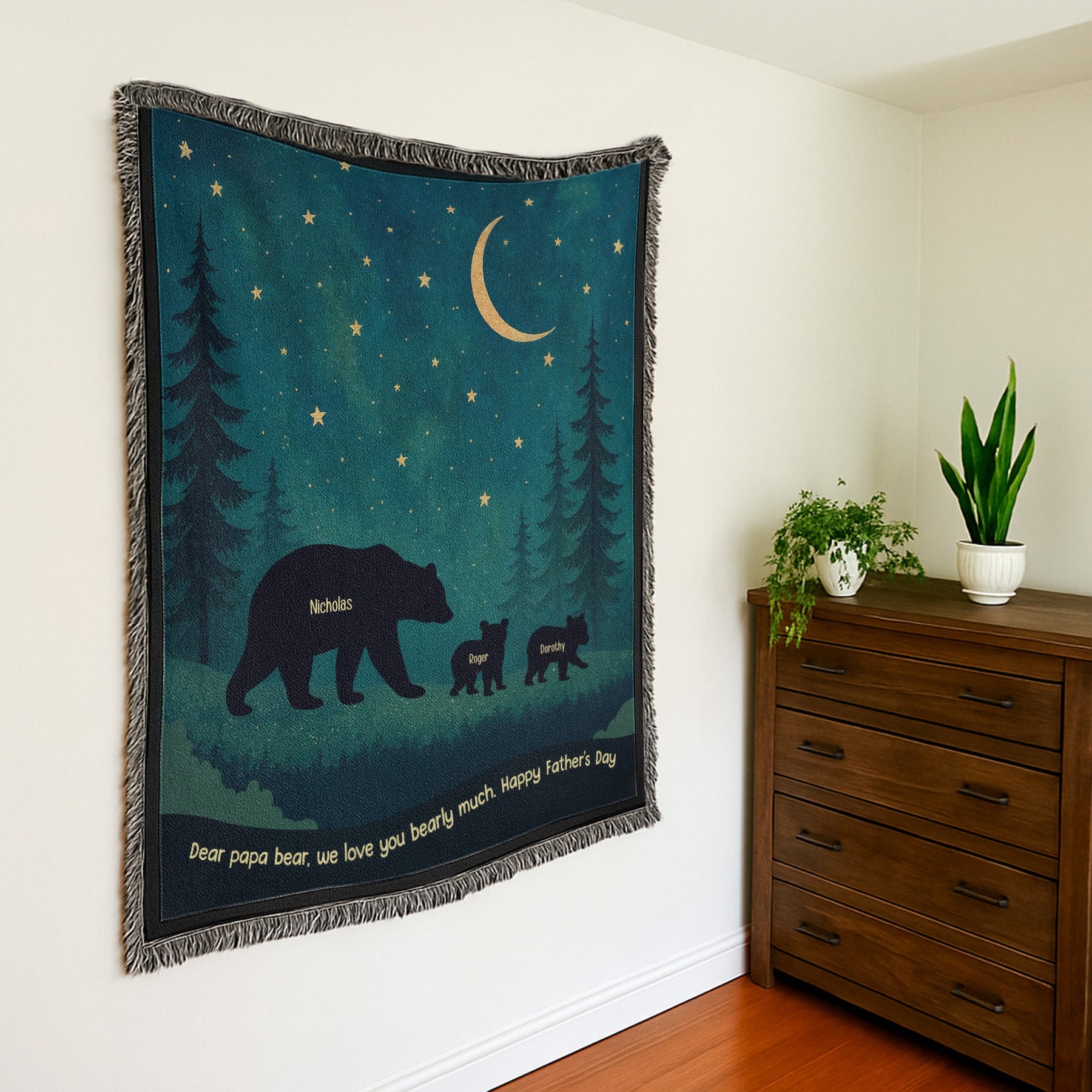 Papa Bear We Love You Bearly Much - Personalized Woven Blanket