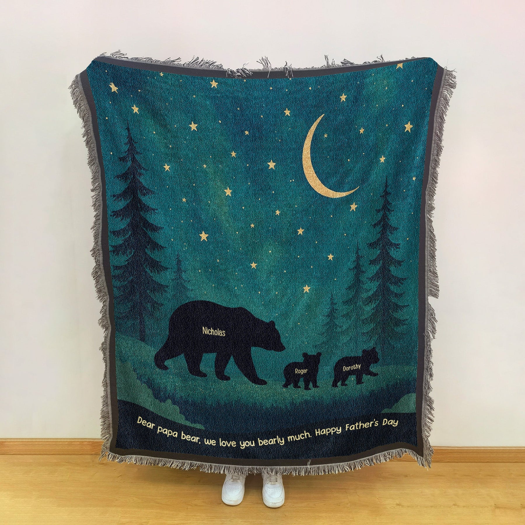 Papa Bear We Love You Bearly Much - Personalized Woven Blanket