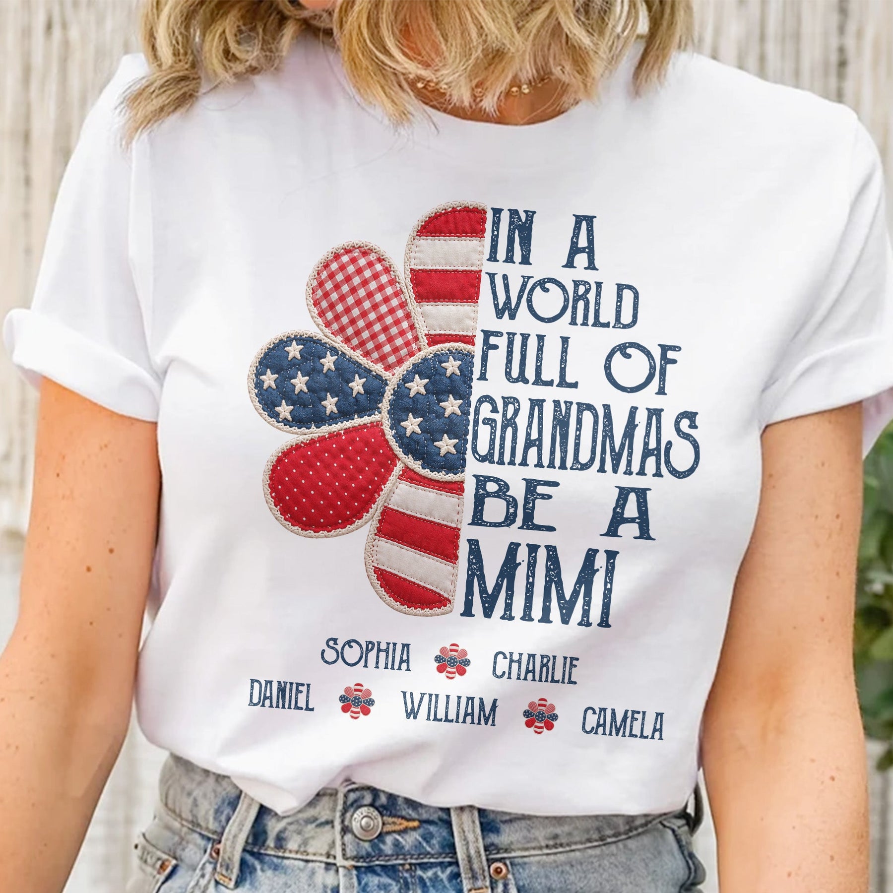 Patriotic Patchwork Daisy Flower - Personalized Shirt