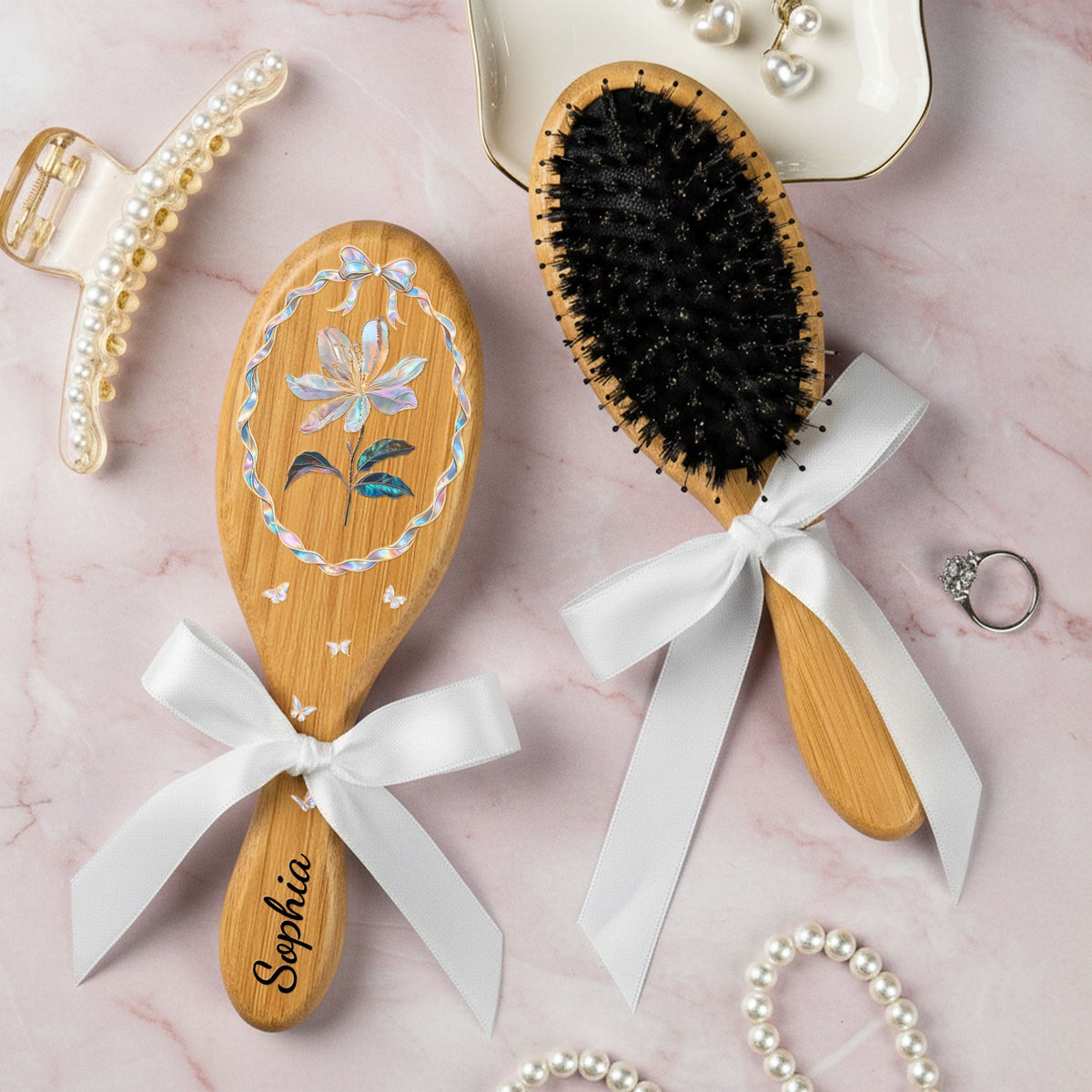 Personalised Birth Flower Gift For Her - Personalized Hair Brush