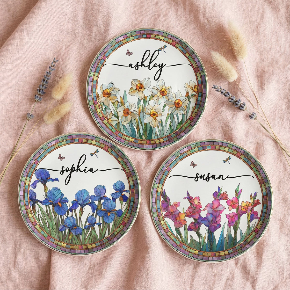 Personalize Birth Flower, Name For Her, Daughter, Sister - Personalized Jewelry Dish