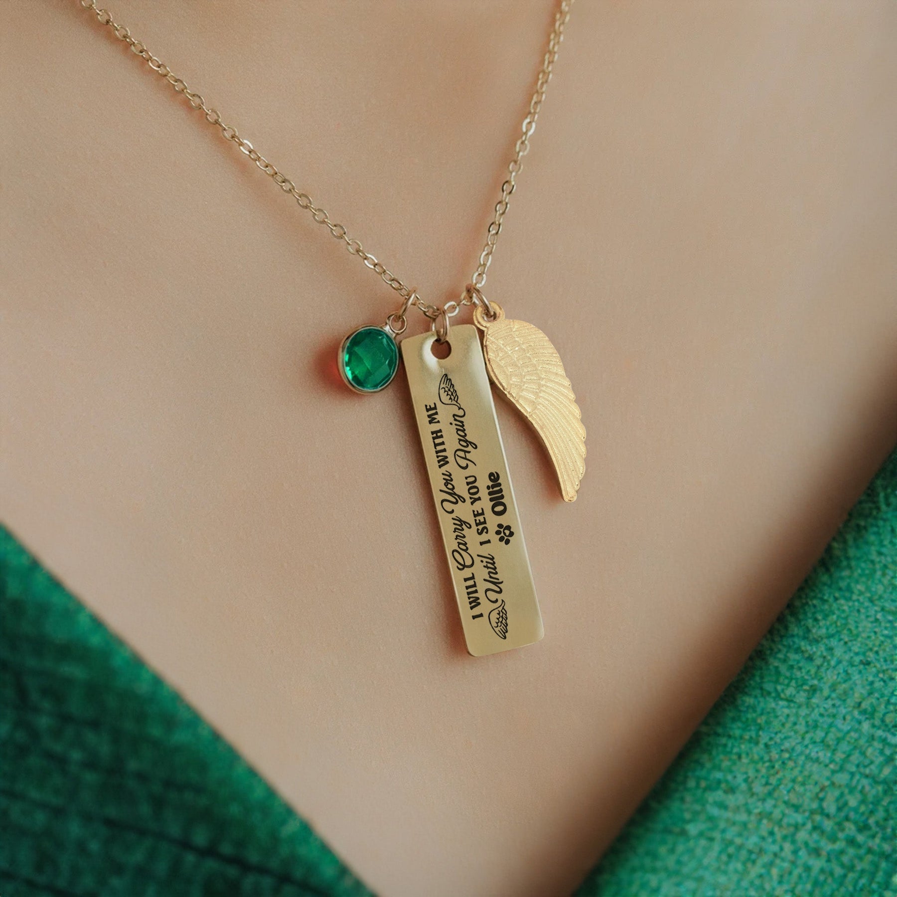 Pet Memorial I Will Carry You With Me - Personalized Birthstone Memorial Necklace