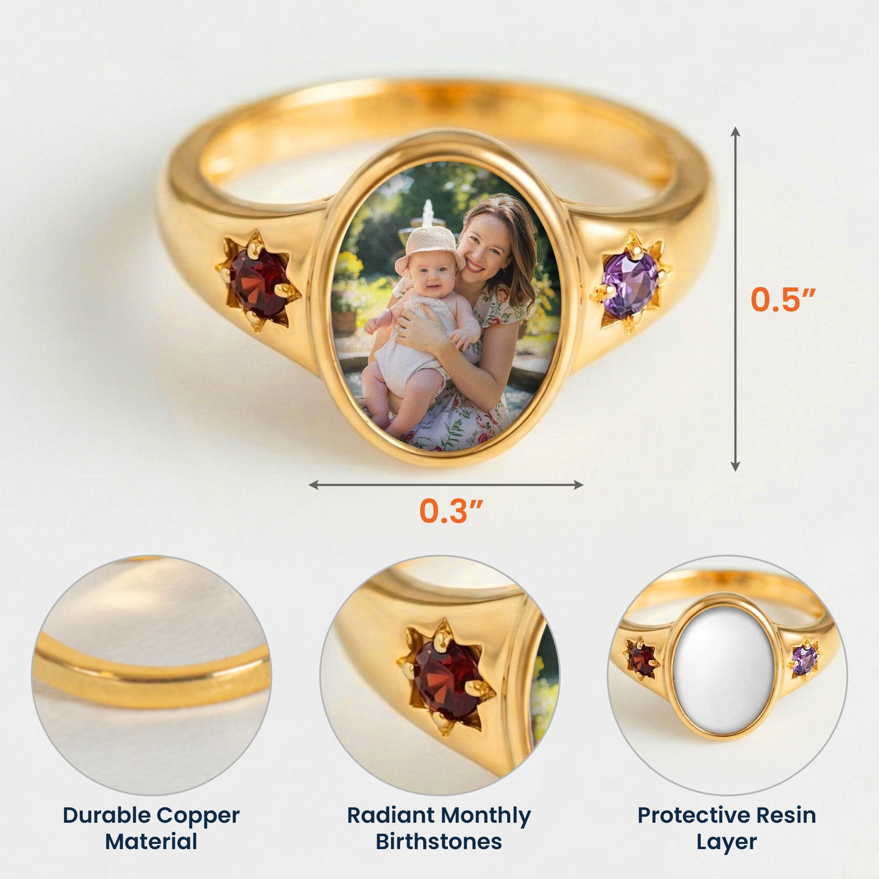 Photo Birthstone Ring Mother's Day Gift For Mom, Mum, Wife - Personalized Ring