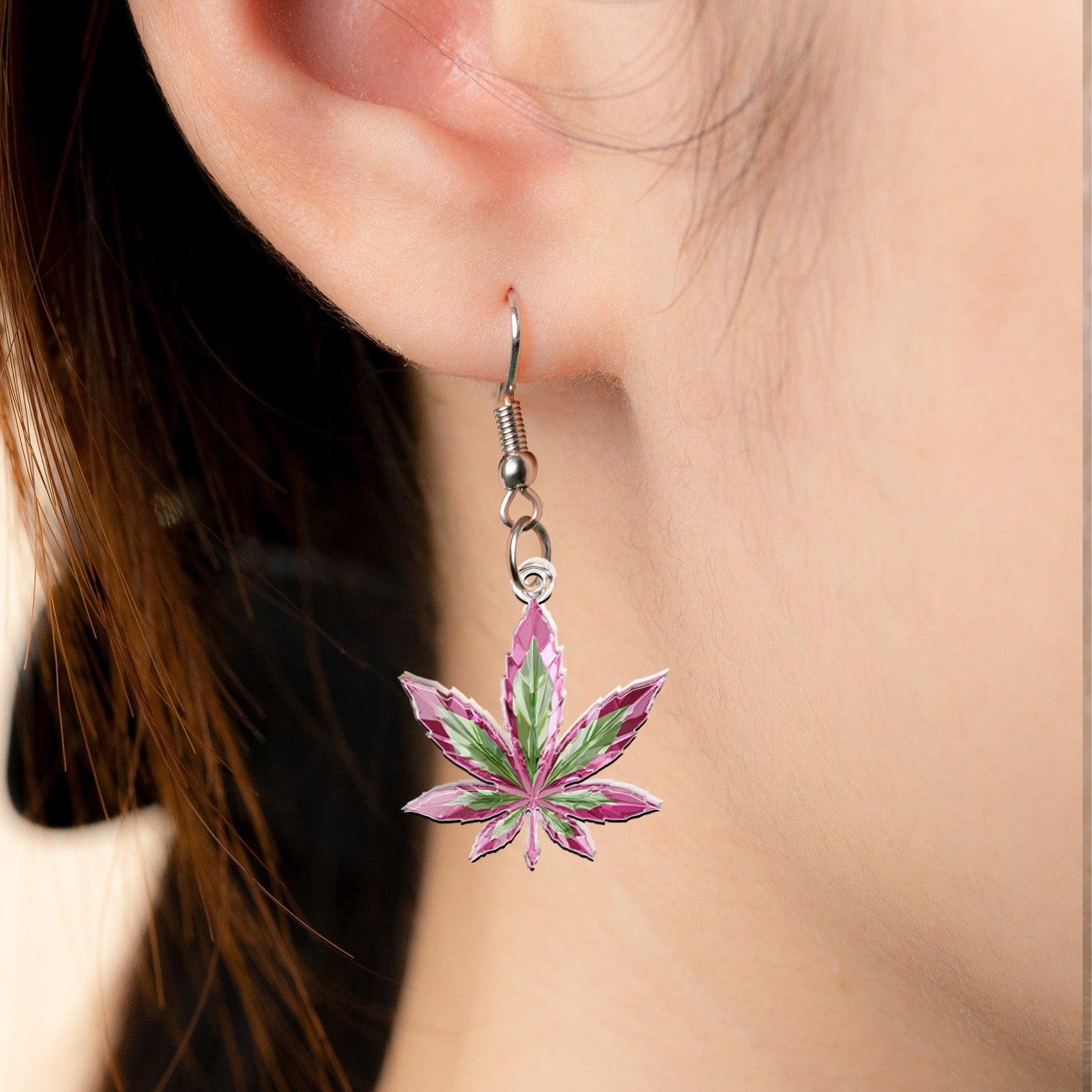 Pink Stoner Chick Magical Leaf - Personalized Acrylic Earrings