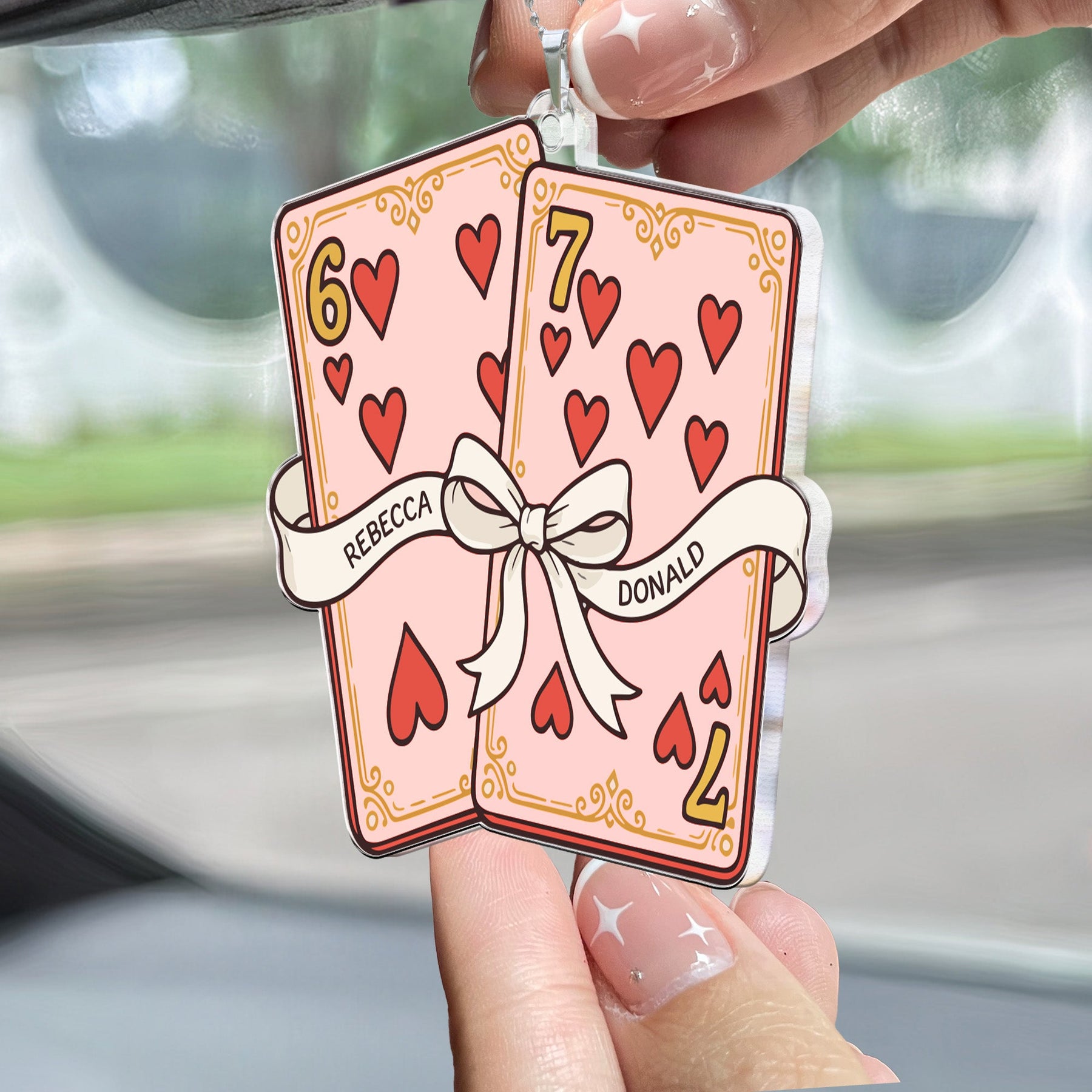 Playing Cards Valentine 6 7 - Personalized Rear View Mirror Accessory