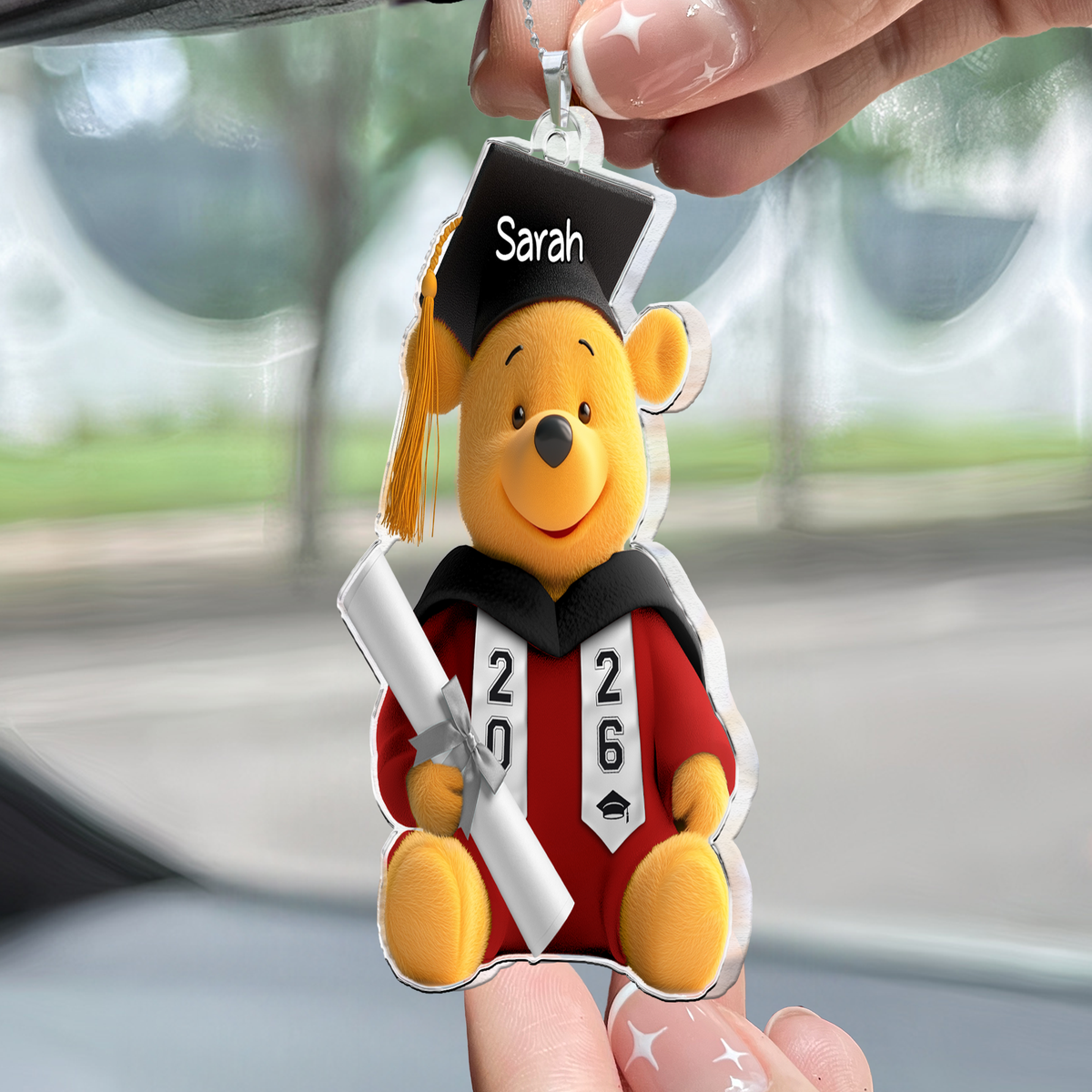 Pooh Bear Graduation Gift - Personalized Rear View Mirror Accessory
