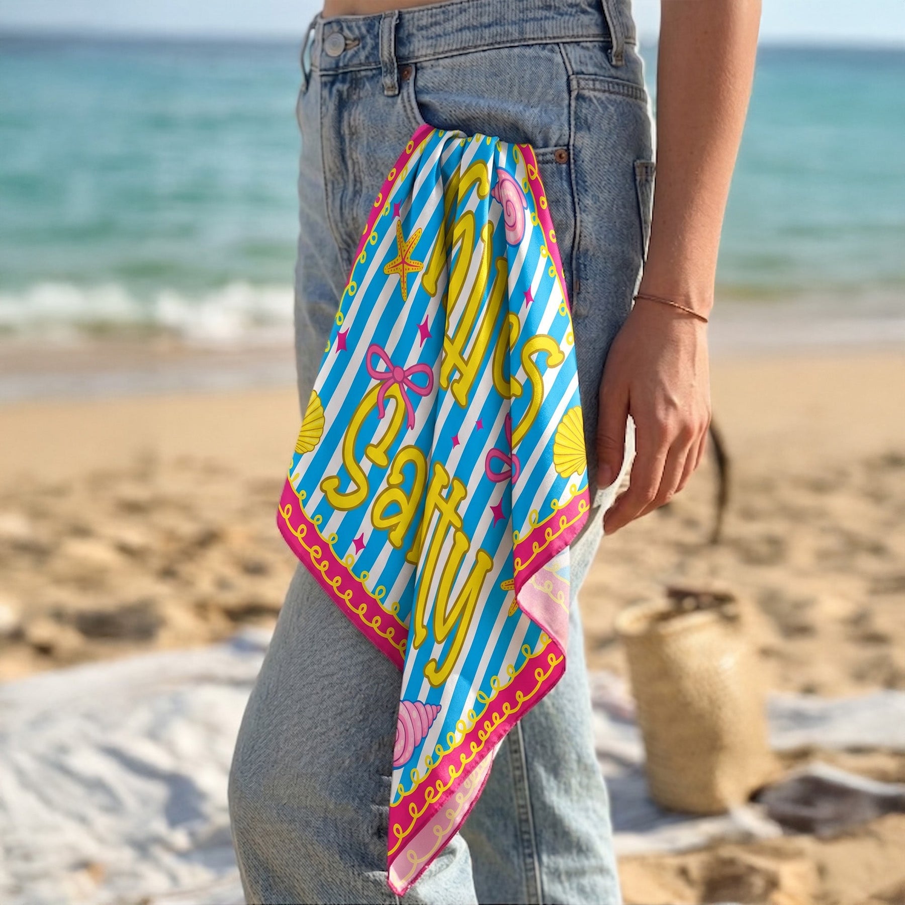 Preppy Neon Summer Retro Beach Life For Besties Trip, Vacation - Personalized Scarf
