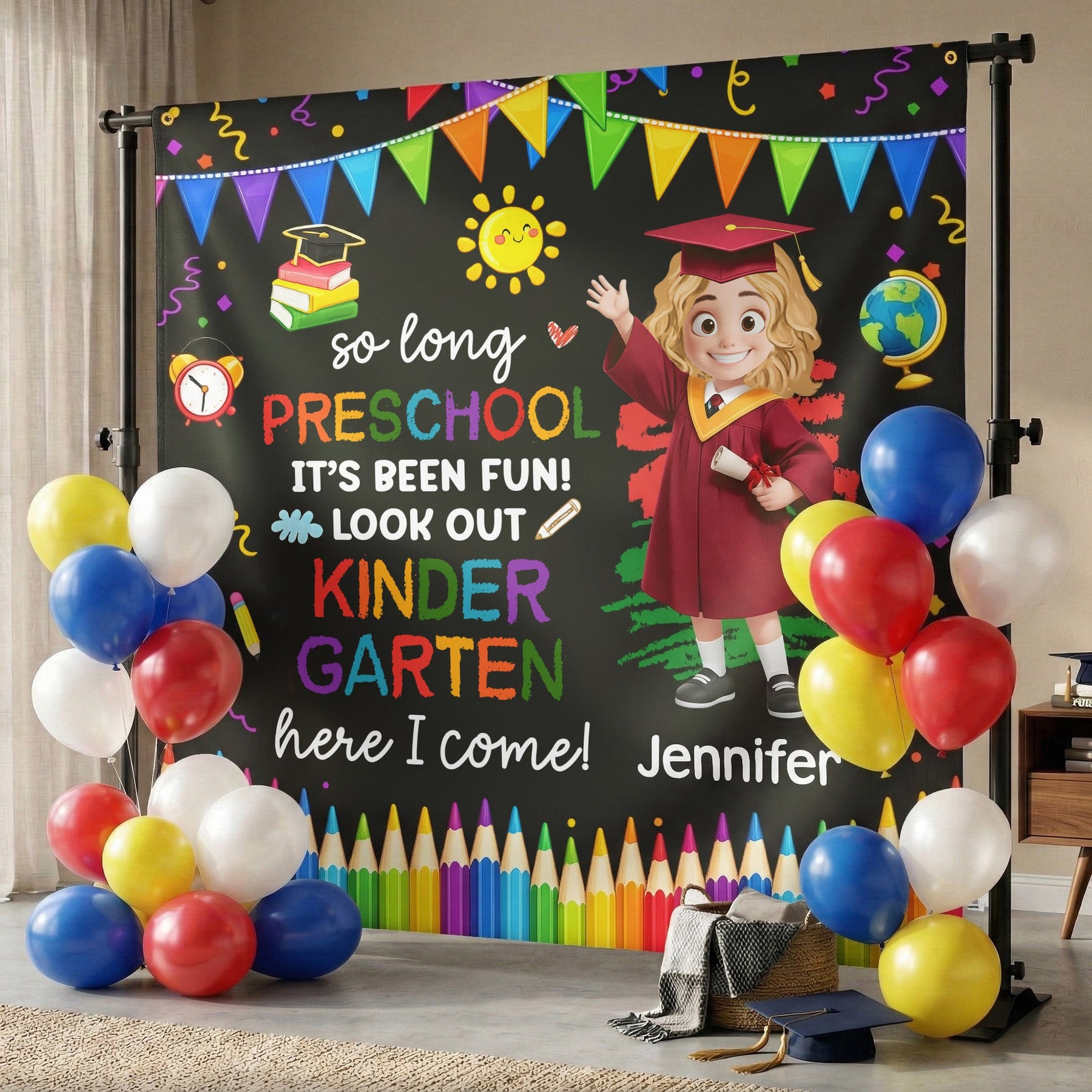 Preschool Kindergarten Graduation - Personalized Backdrop