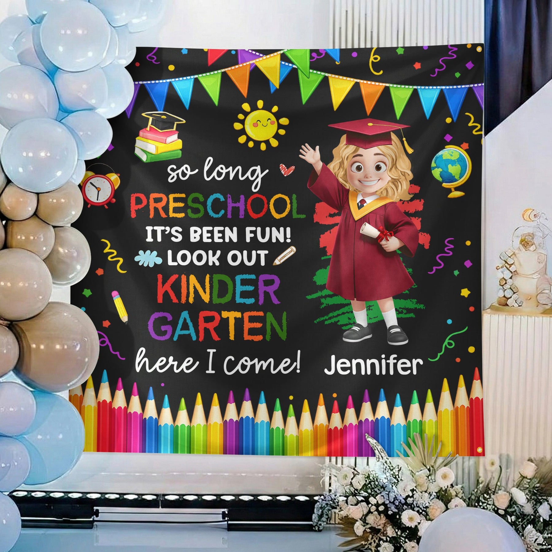Preschool Kindergarten Graduation - Personalized Backdrop