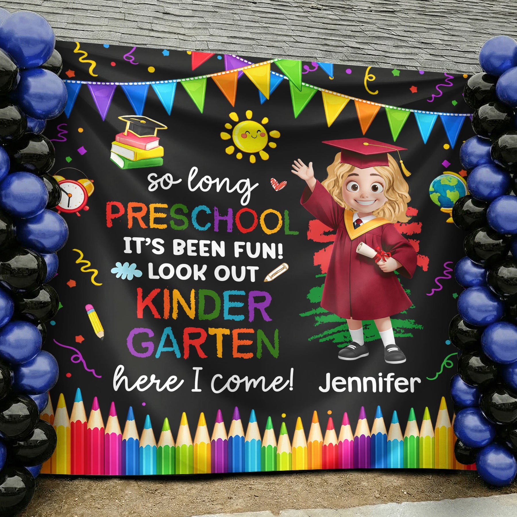 Preschool Kindergarten Graduation - Personalized Backdrop