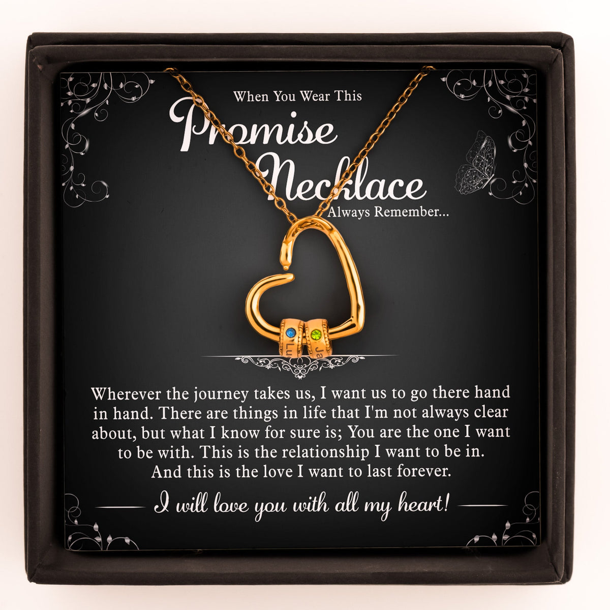 Promise Necklace Couple Gift For Her - Personalized Birthstone Name Necklace With Heart Pendant