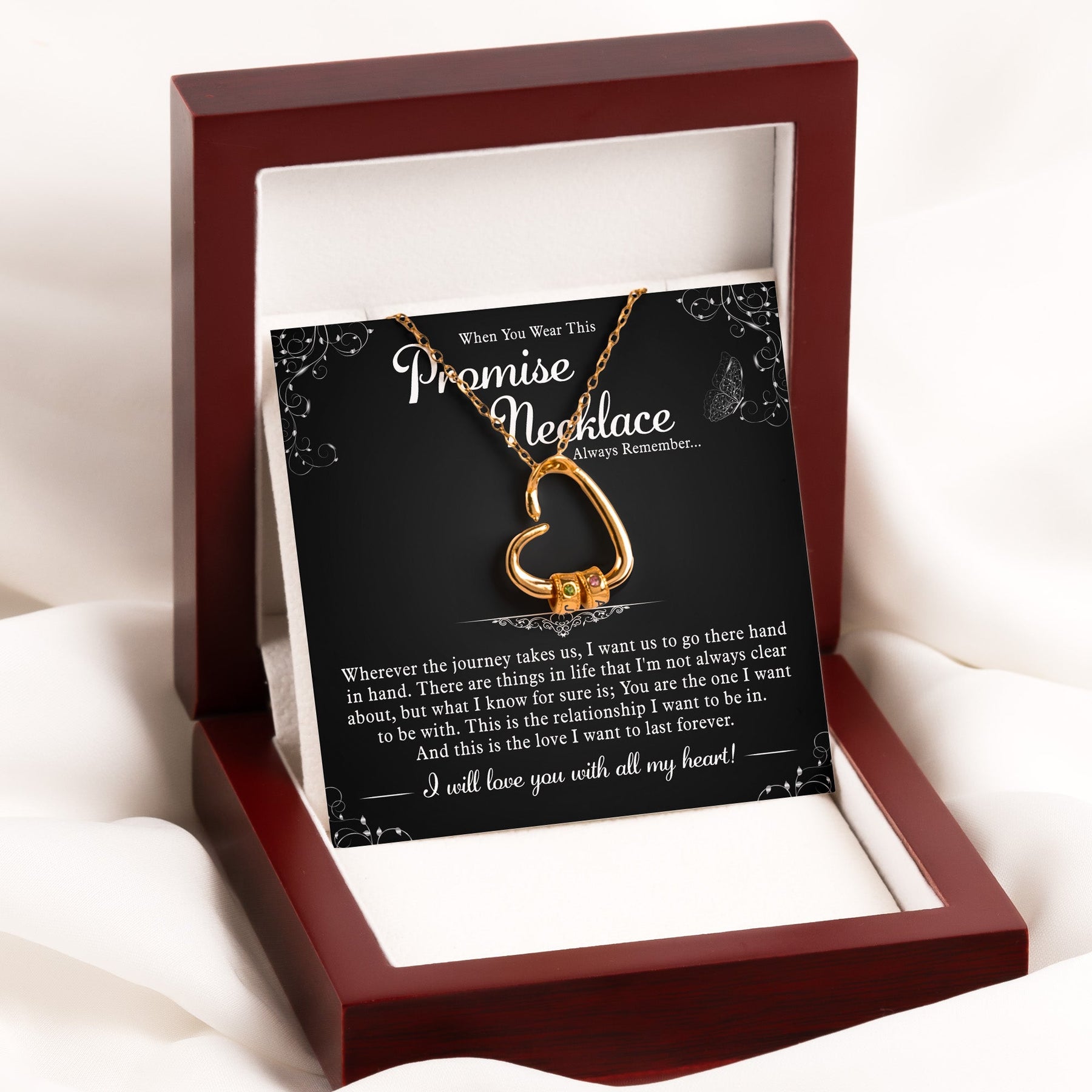Promise Necklace Couple Gift For Her - Personalized Birthstone Name Necklace With Heart Pendant