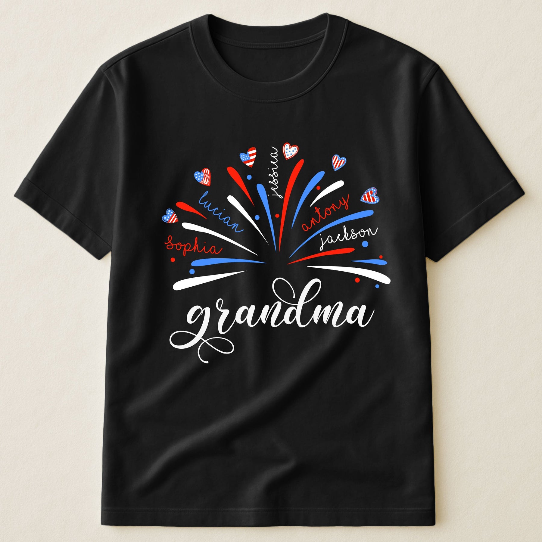 Proud Grandma And Kids Firework 4Th Of July - Personalized Shirt