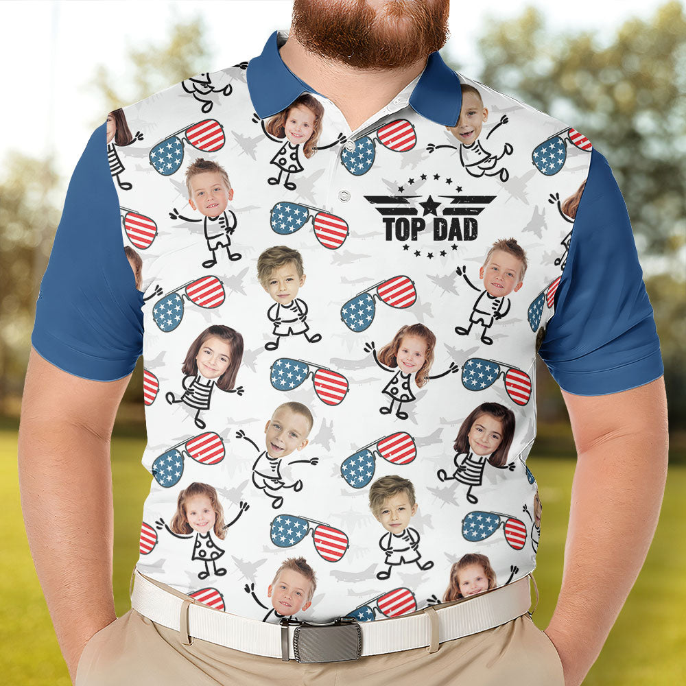 Proud Top Dad Custom Kids Name - Personalized Photo Polo Shirt