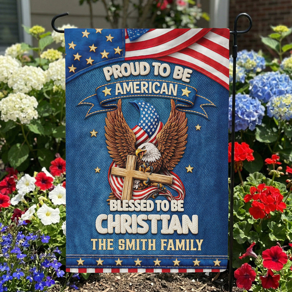 Proud To Be American Blessed To Be Christian - Personalized Flag