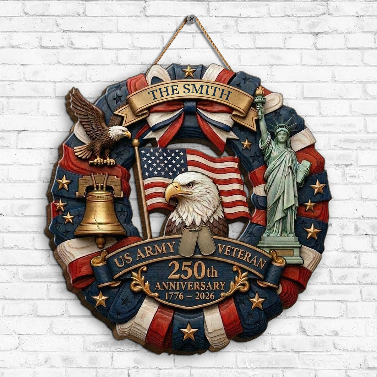 Proud US Army Veteran 250th Anniversary Gift For Mom, Dad - Personalized Wood Sign