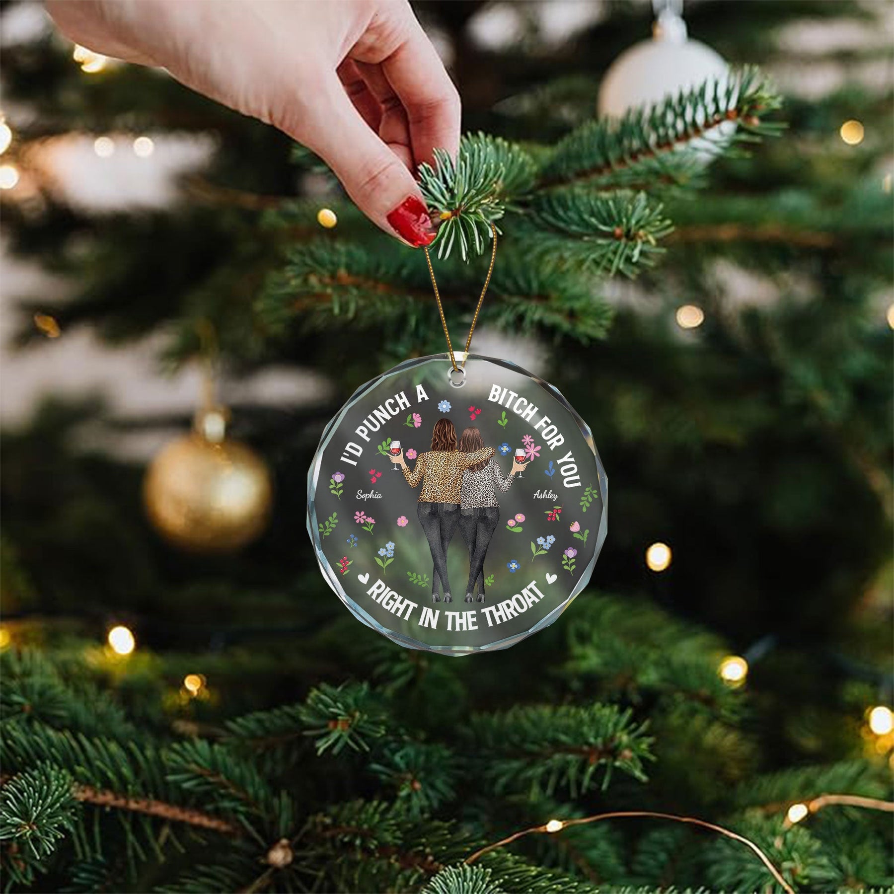 Punch Bitch Besties - Personalized Glass Ornament