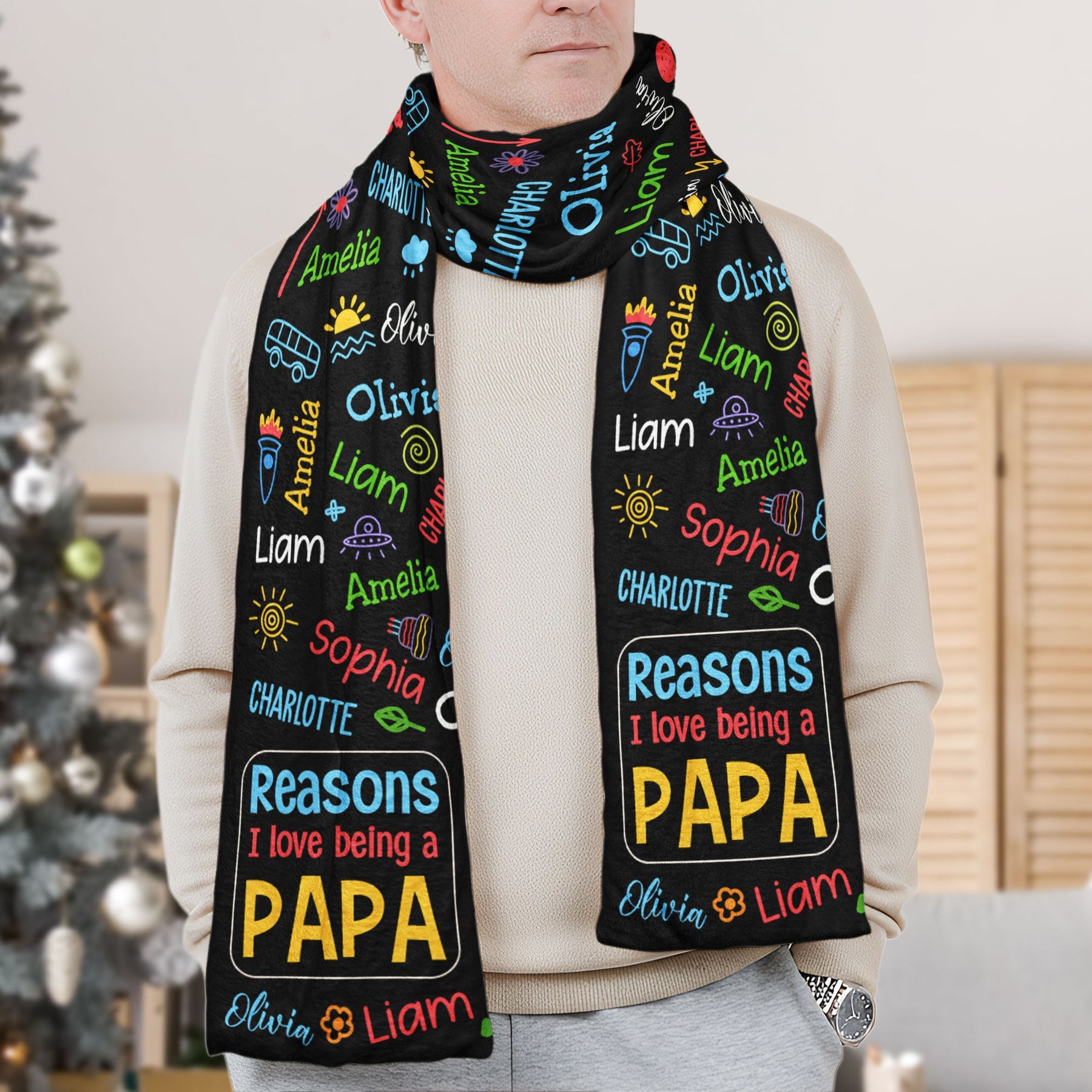 Reasons I Love Being A Papa - Personalized Fleece Scarf