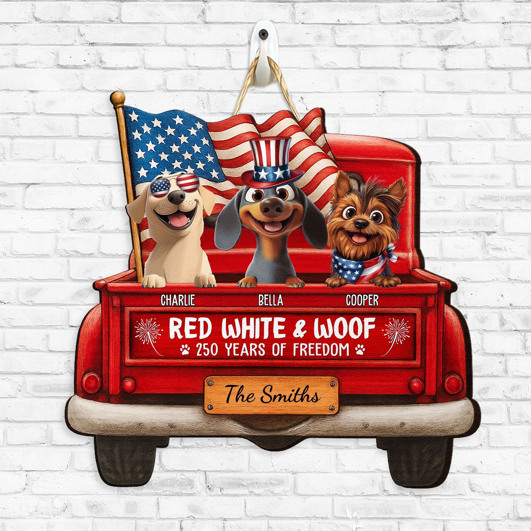 Red White & Woof 250 Years Of Freedom - Personalized Wood Sign