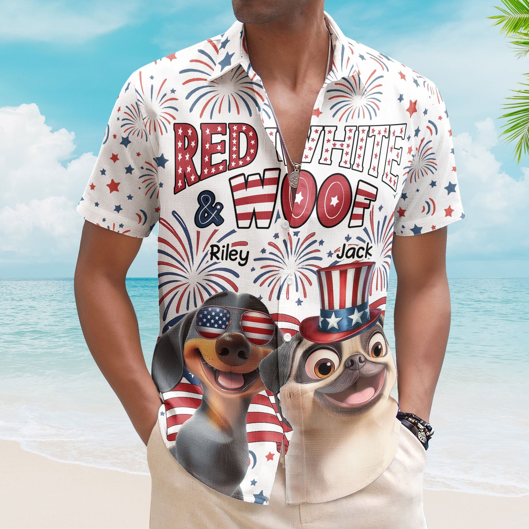 Red White Woof - Personalized Hawaiian Shirt