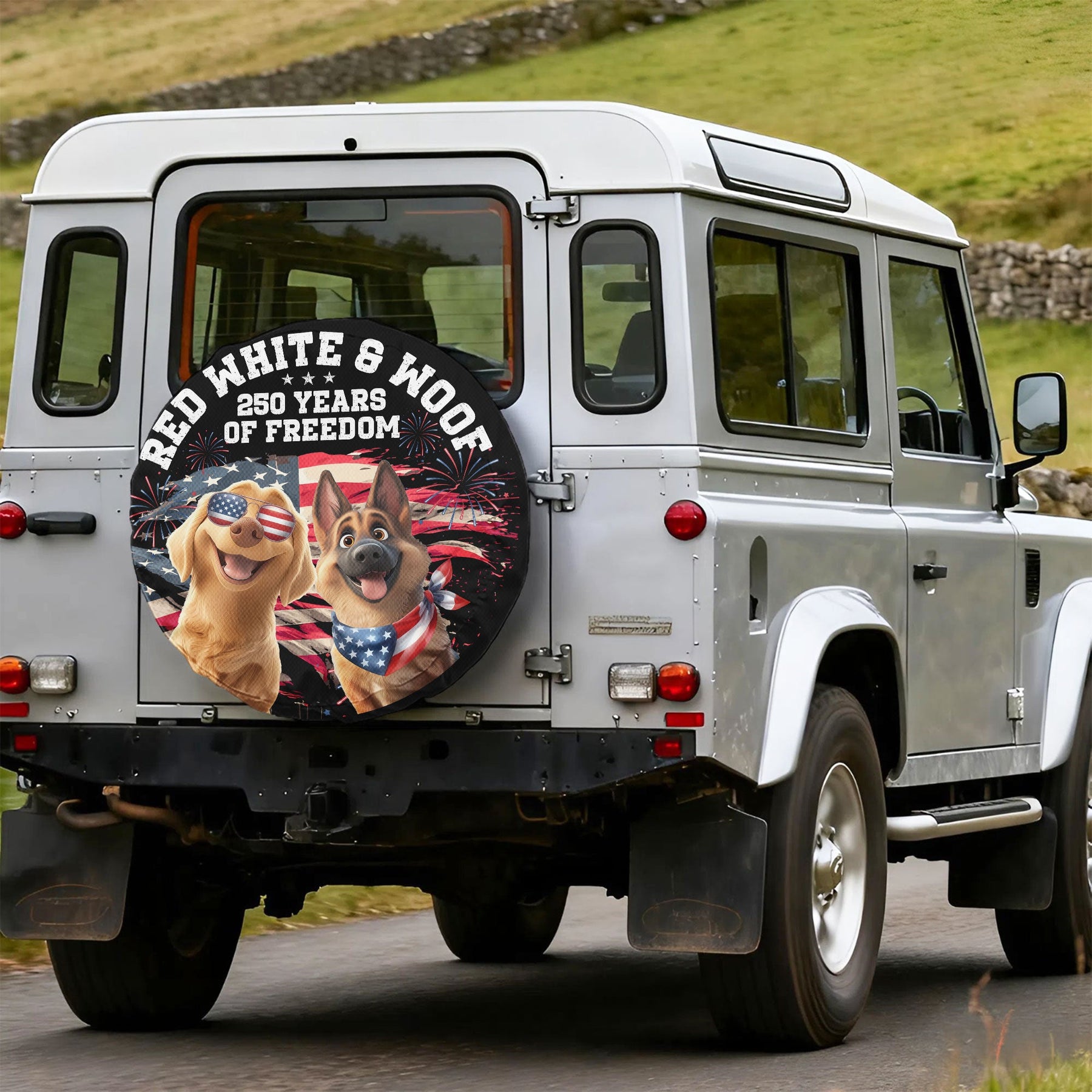 Red White & Woof - Personalized Tire Cover