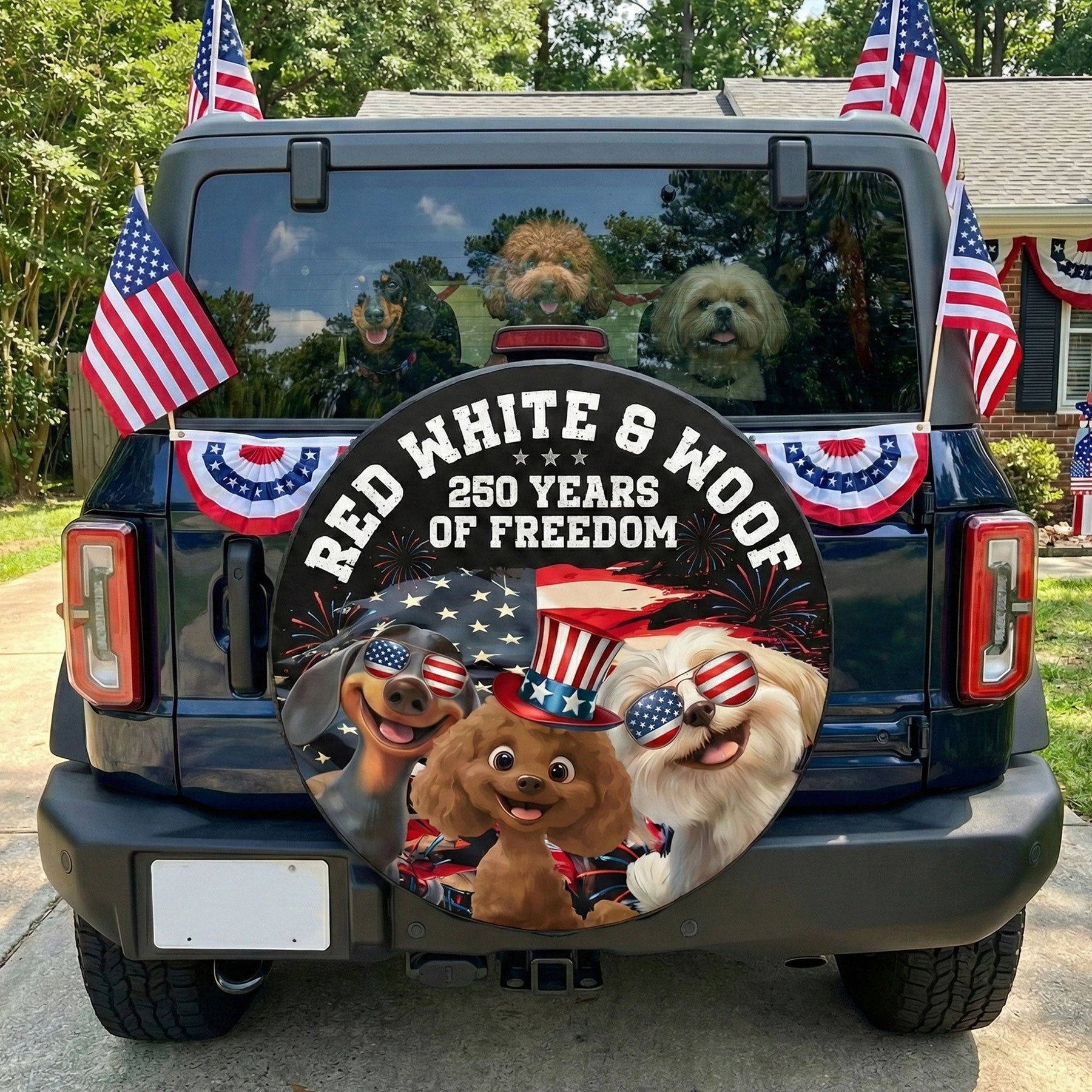 Red White & Woof - Personalized Tire Cover