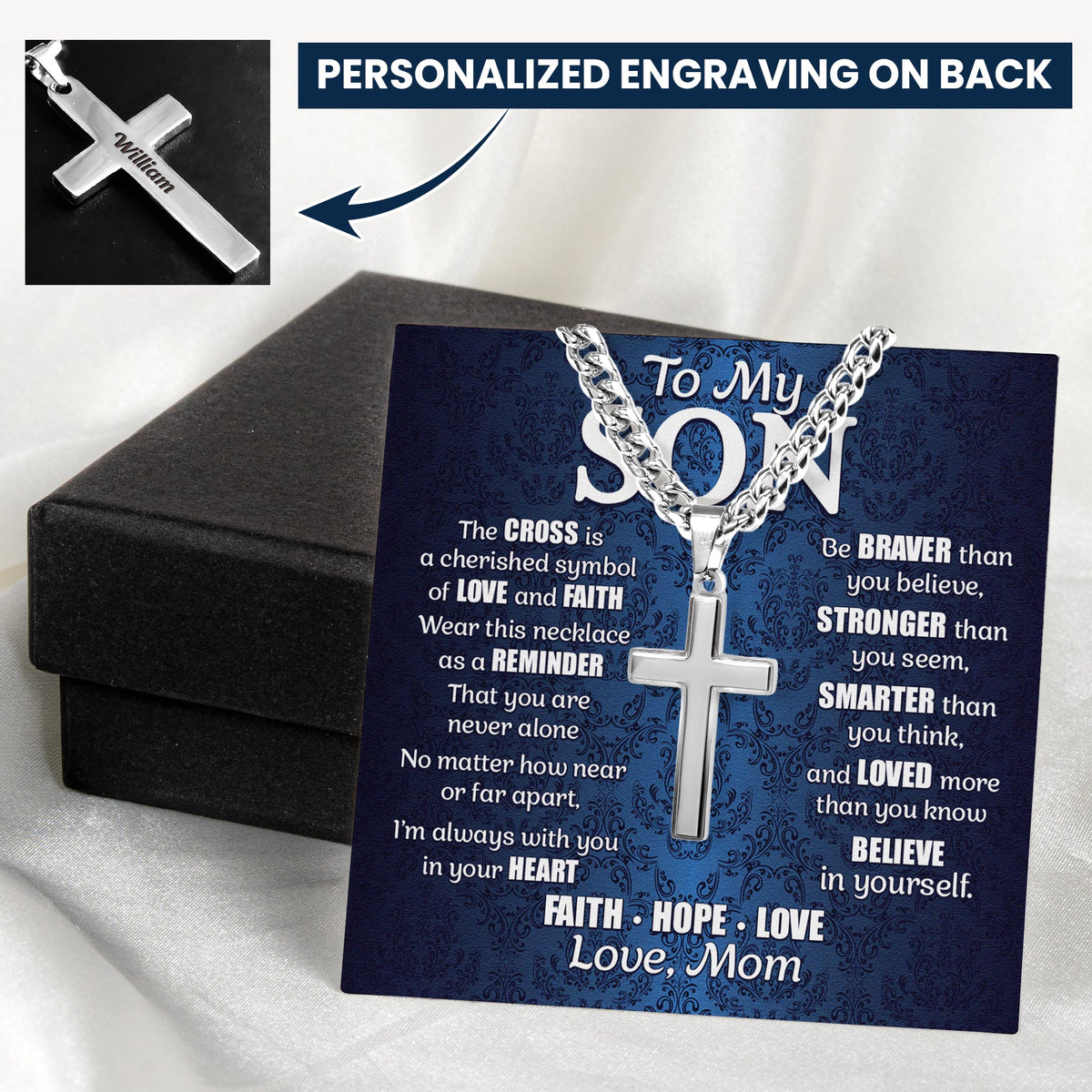 Religious Cross Necklace For Man Him Son - Personalized Cross Necklace With Card