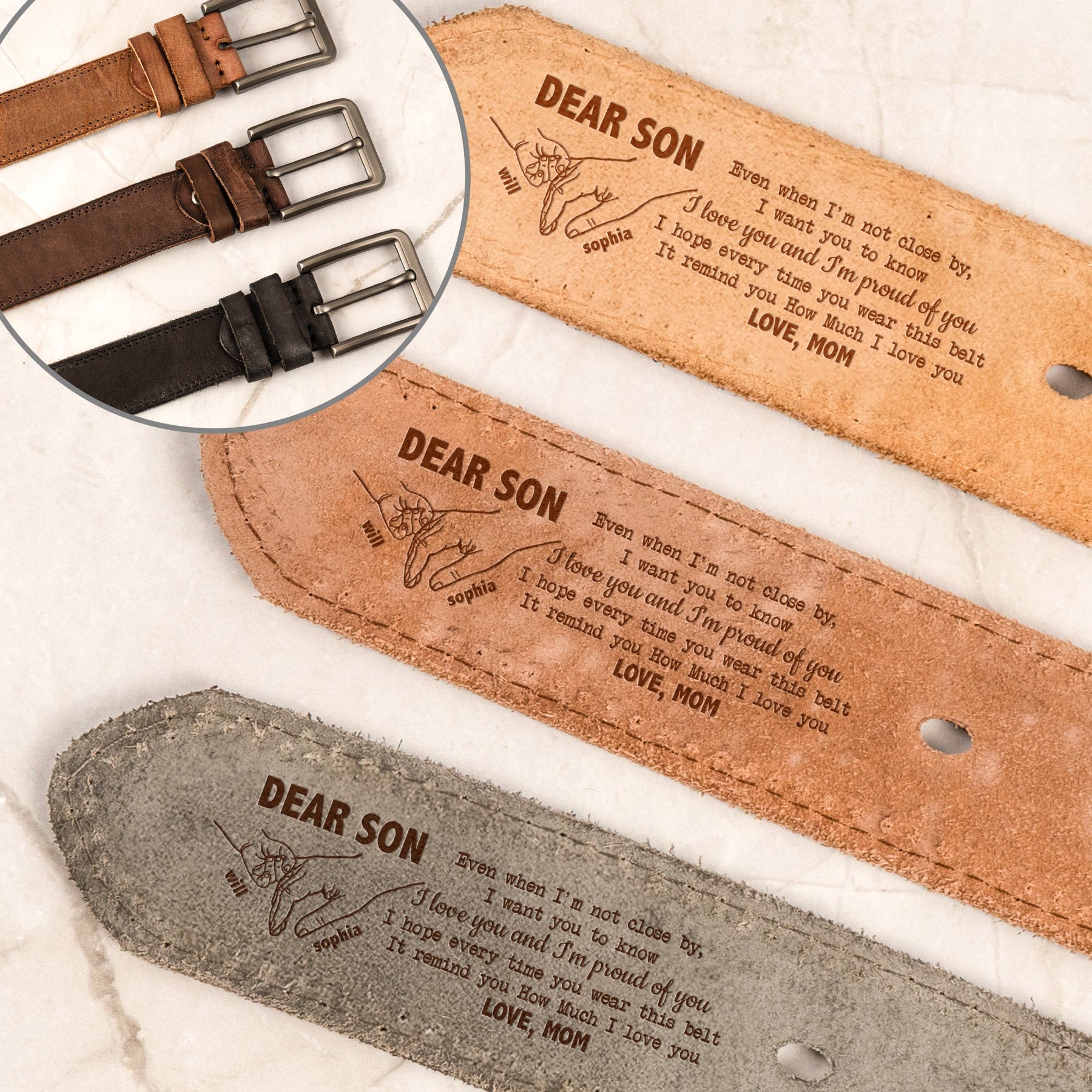 Remember I Love You Son - Personalized Cowhide Belt