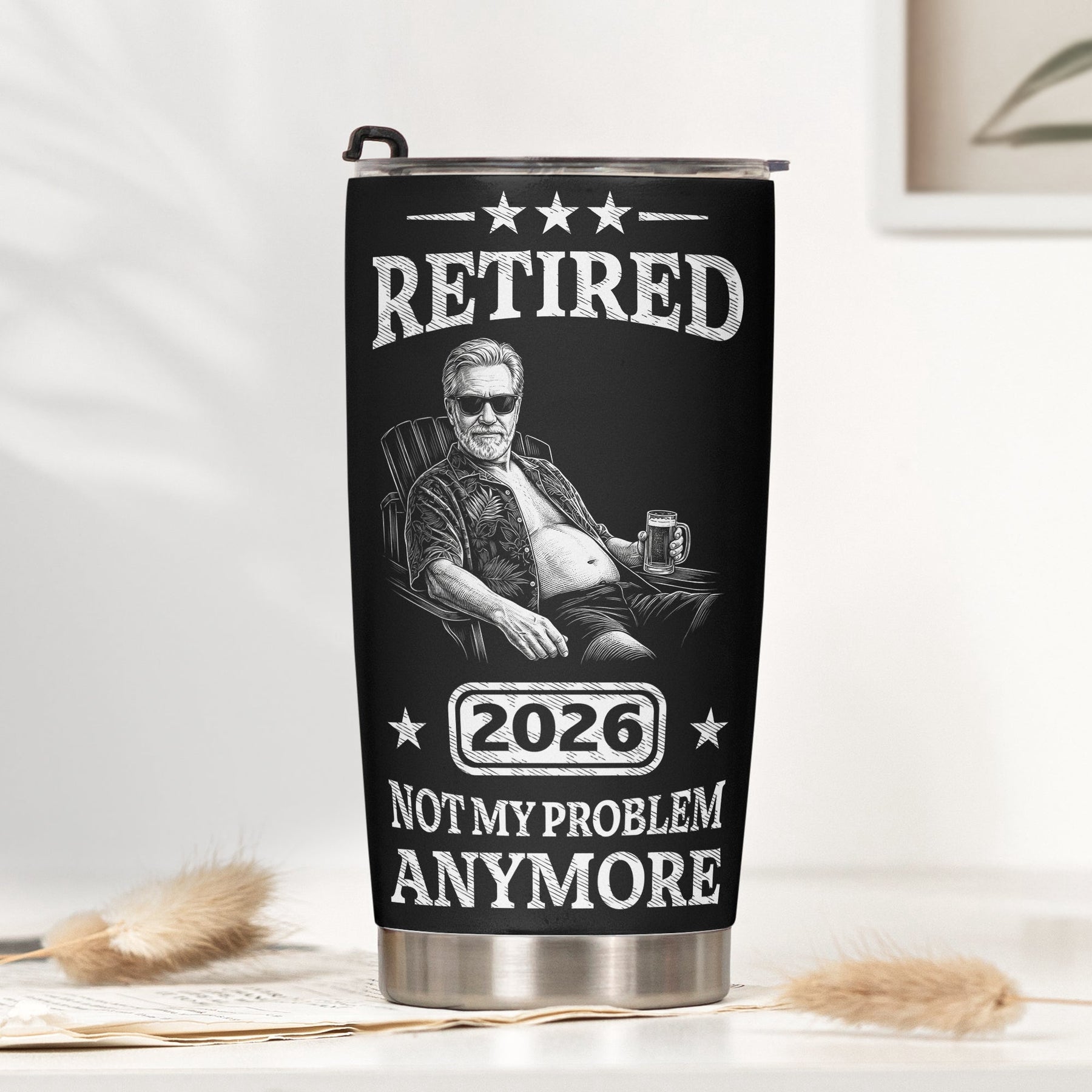 Retired Not My Problem Anymore Custom Photo Sketch Line Art Gift For Coworker, Boss - Personalized Tumbler Cup