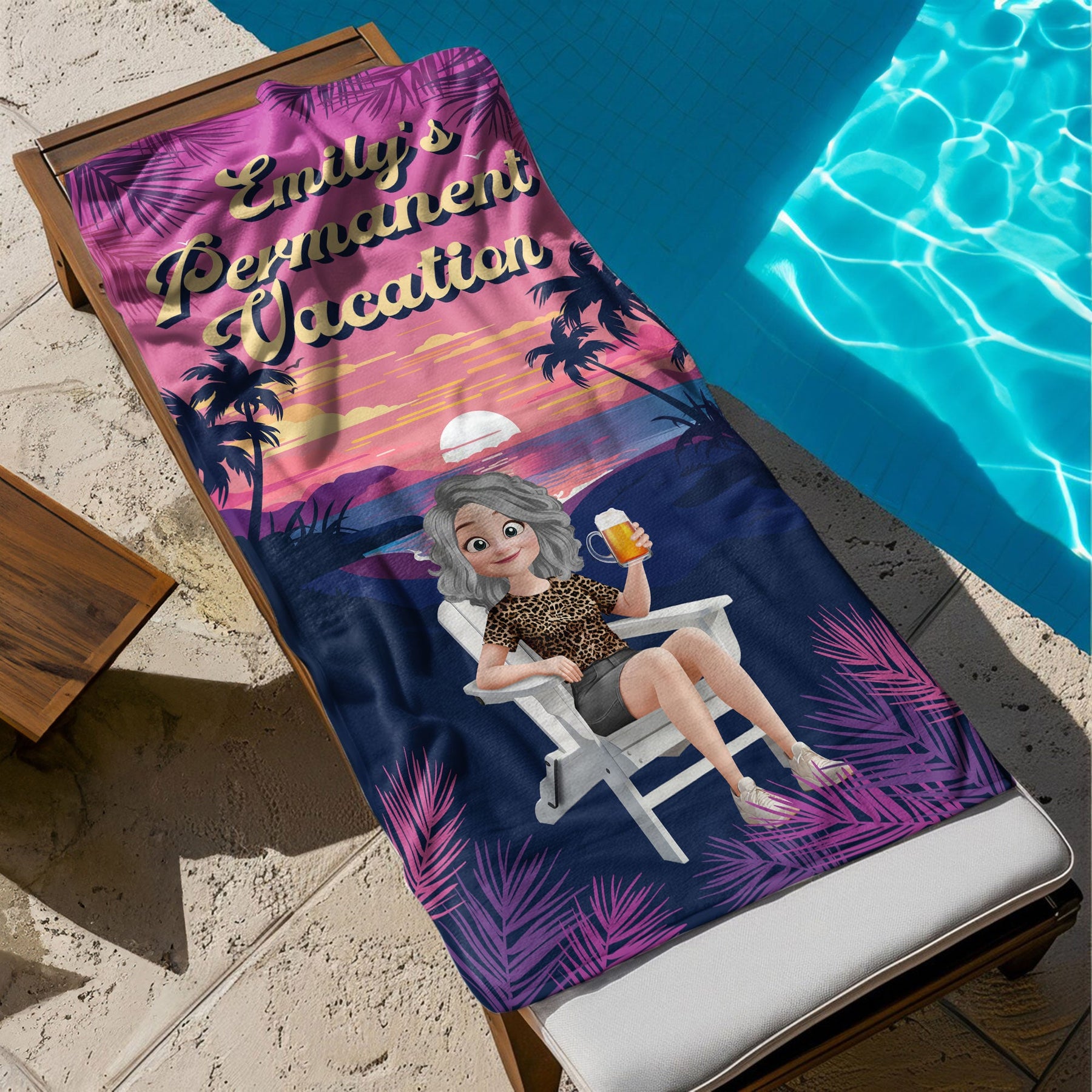 Retirement Permanent Vacation Retro Summer - Personalized Quick-Dry Beach Towel