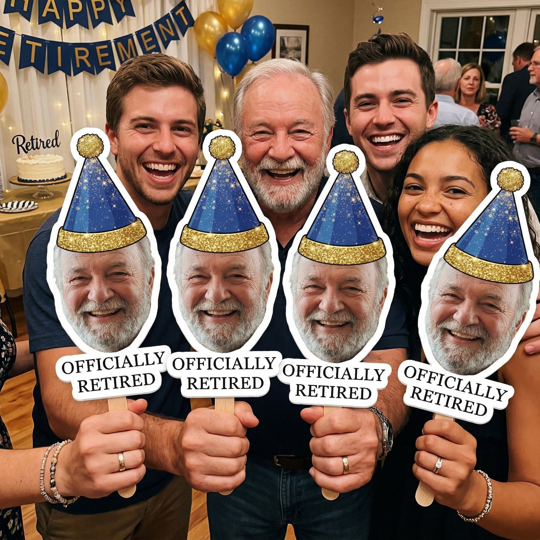 Retirement Fan Sign For Party With Face Officially Retired Congratulations - Personalized Fan