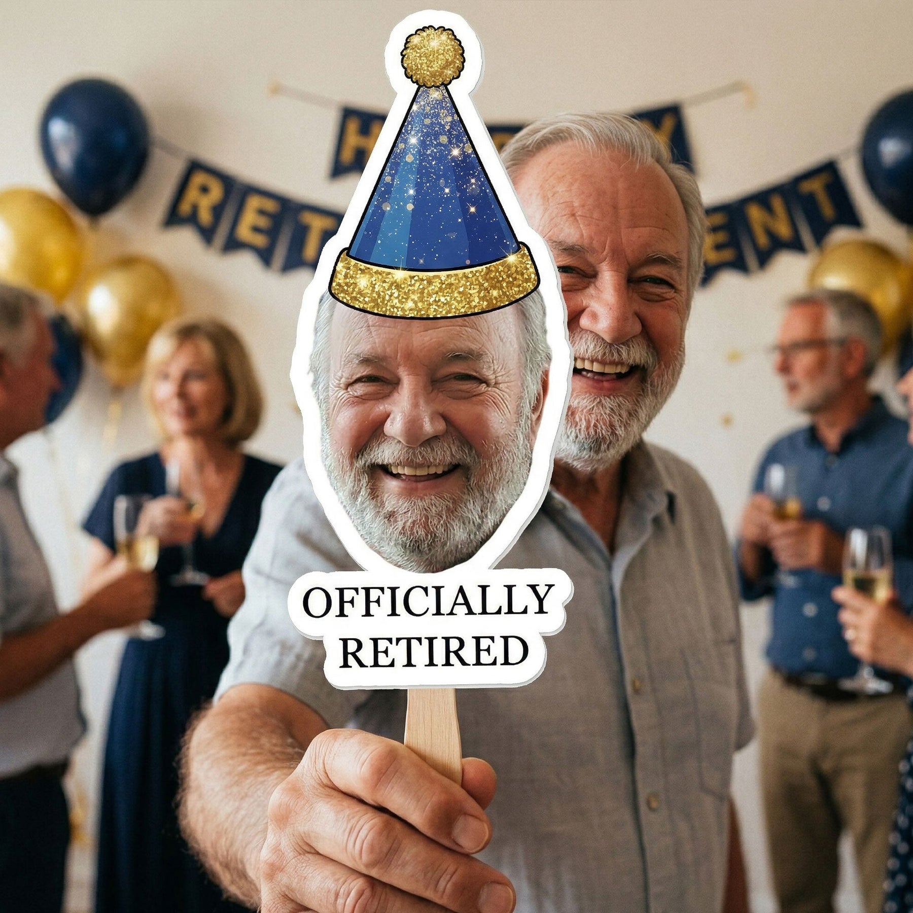 Retirement Fan Sign For Party With Face Officially Retired Congratulations - Personalized Fan
