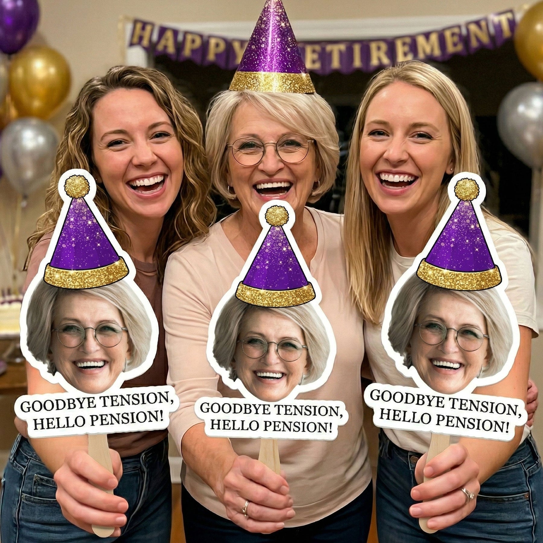 Retirement Fan Sign For Party With Face Officially Retired Congratulations - Personalized Fan