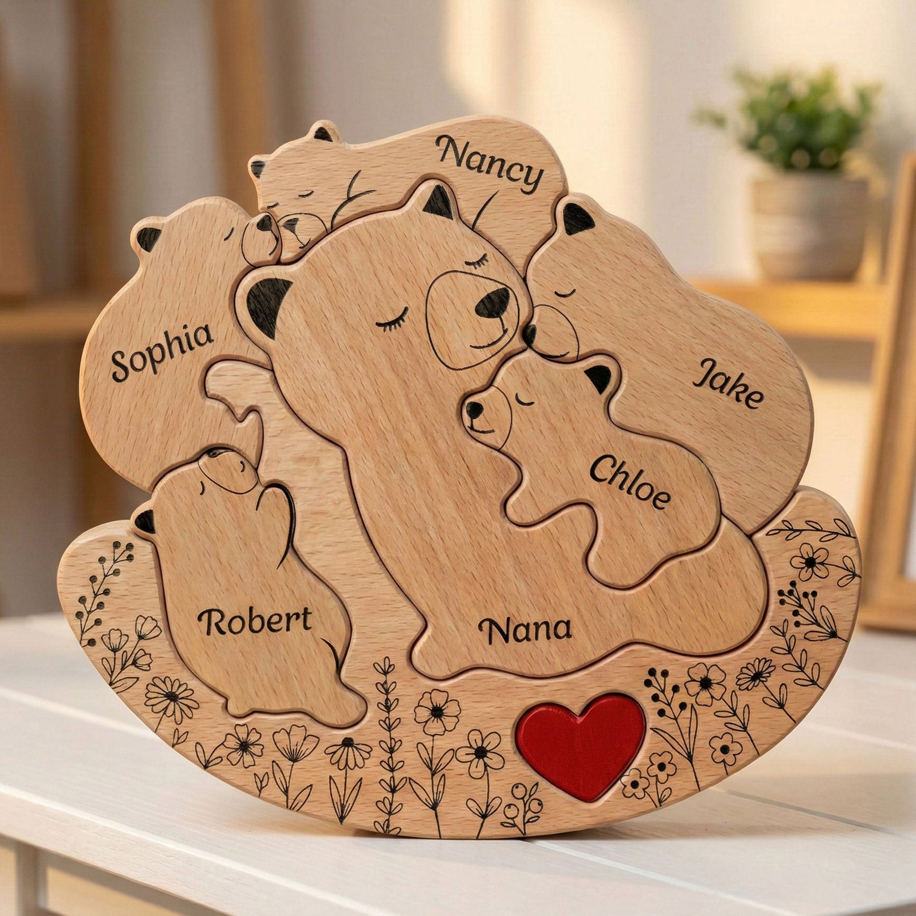 Rolling Mama Bear Family & Kids - Custom Names - Mother's Day Gift - Personalized Wooden Family Puzzle