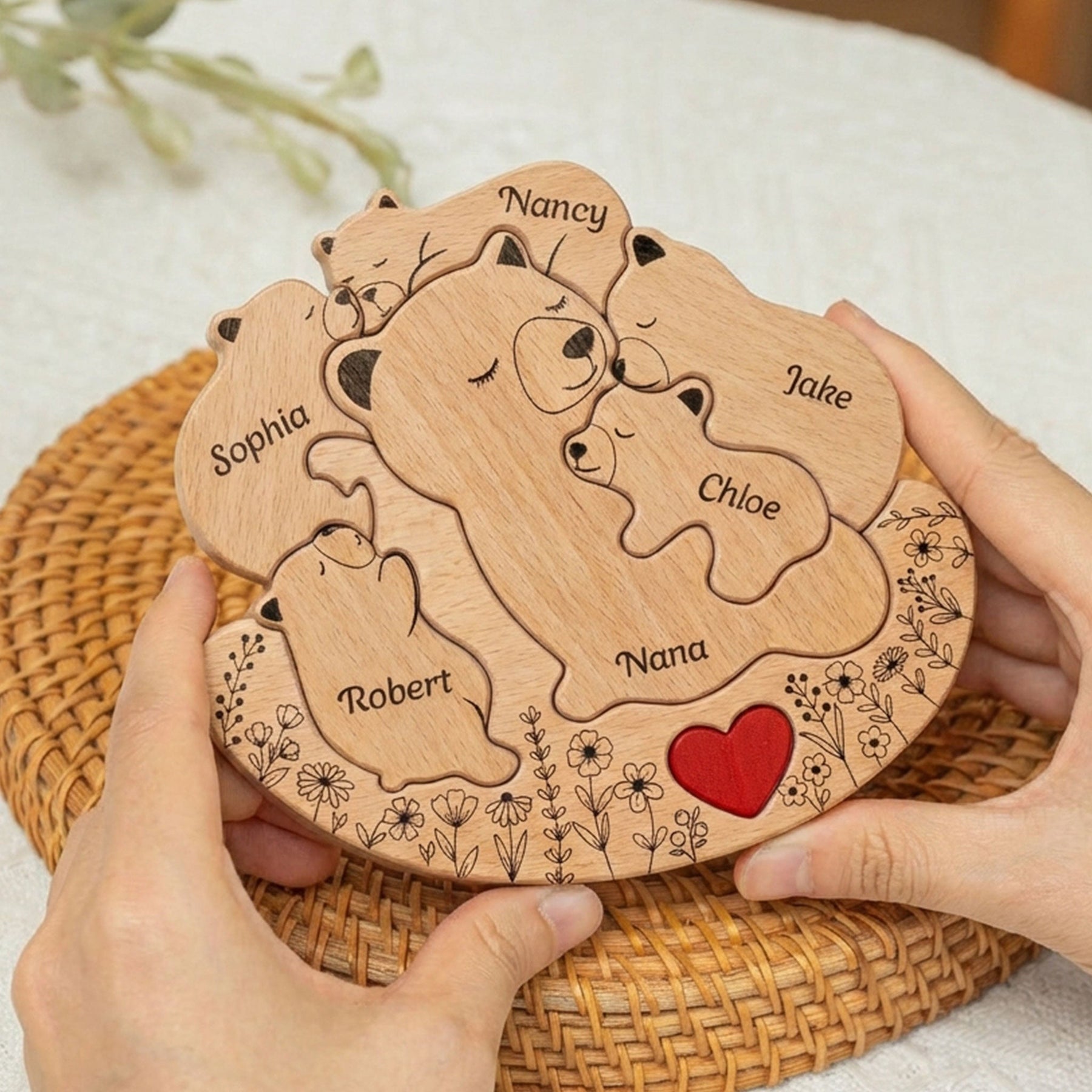 Rolling Mama Bear Family & Kids - Custom Names - Mother's Day Gift - Personalized Wooden Family Puzzle