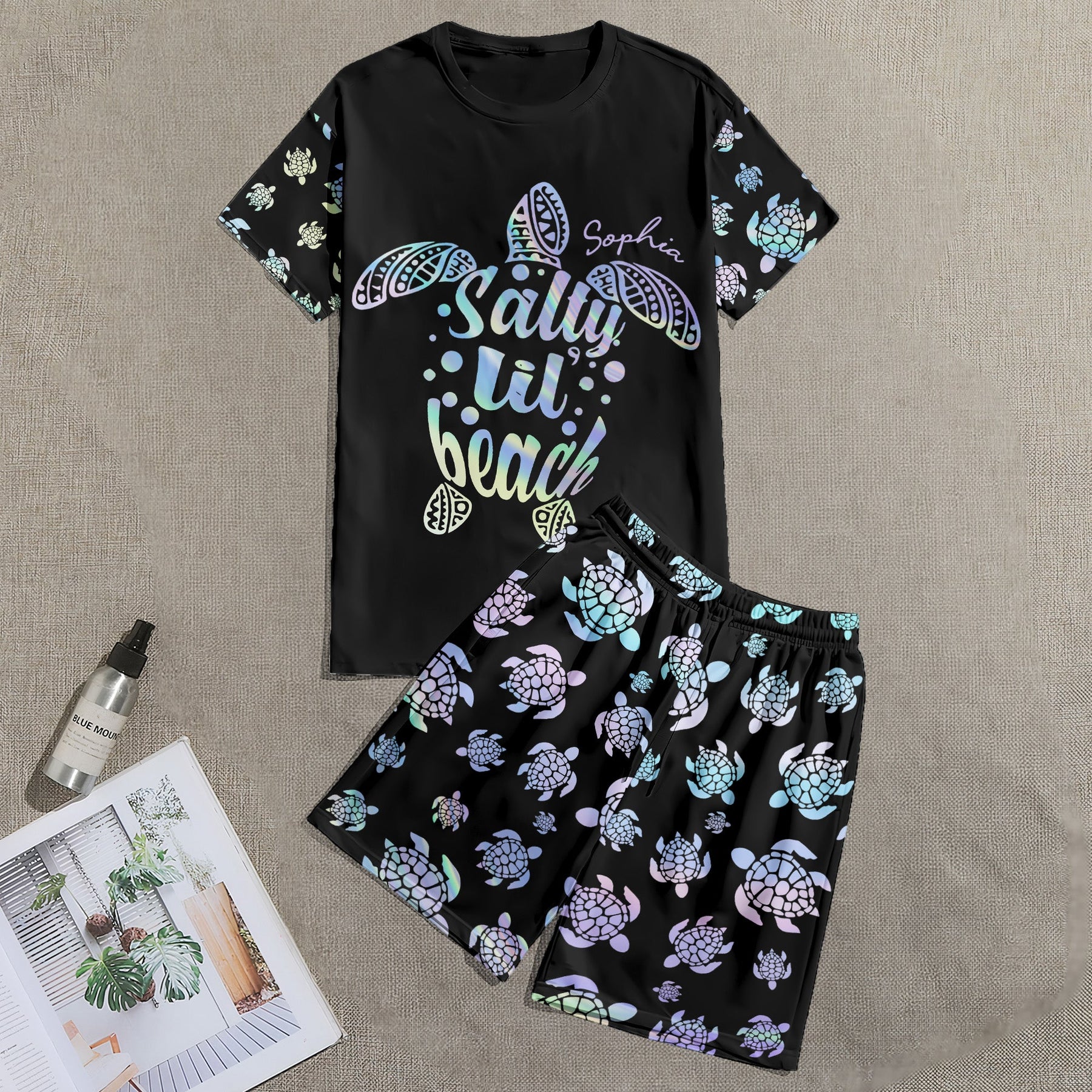 Salty Lil' Beach Aurora Turles - Personalized Pajama Shorts Set