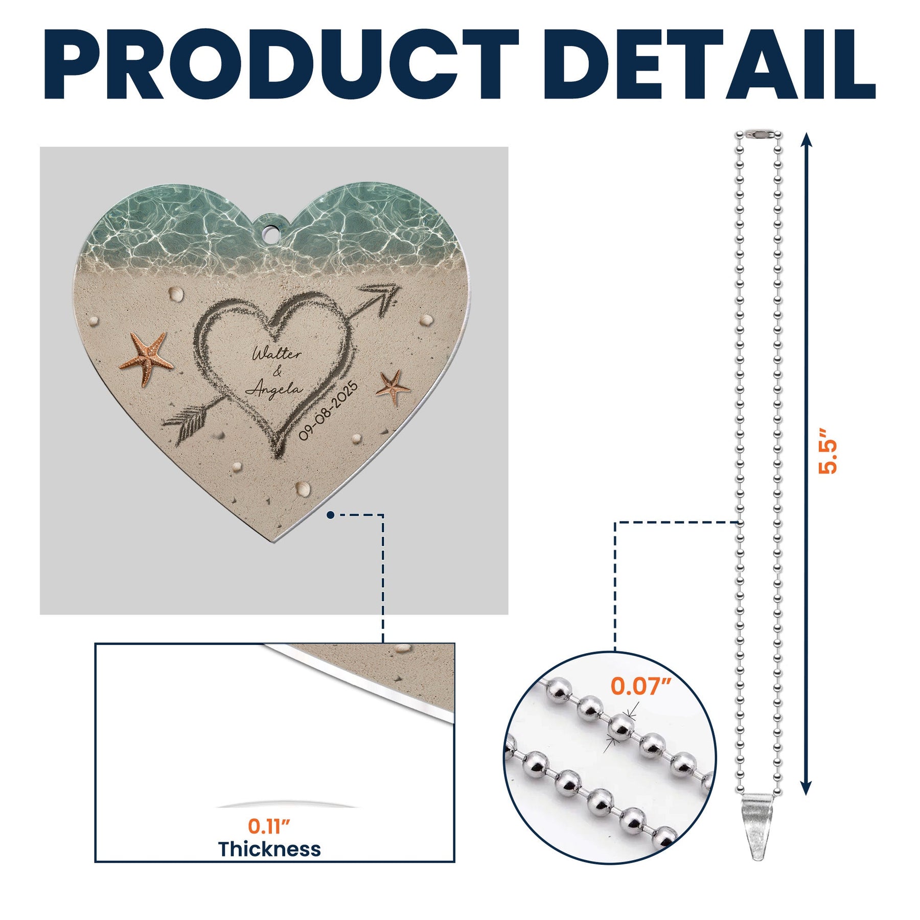 Sand Heart Custom Name - Personalized Rear View Mirror Accessory
