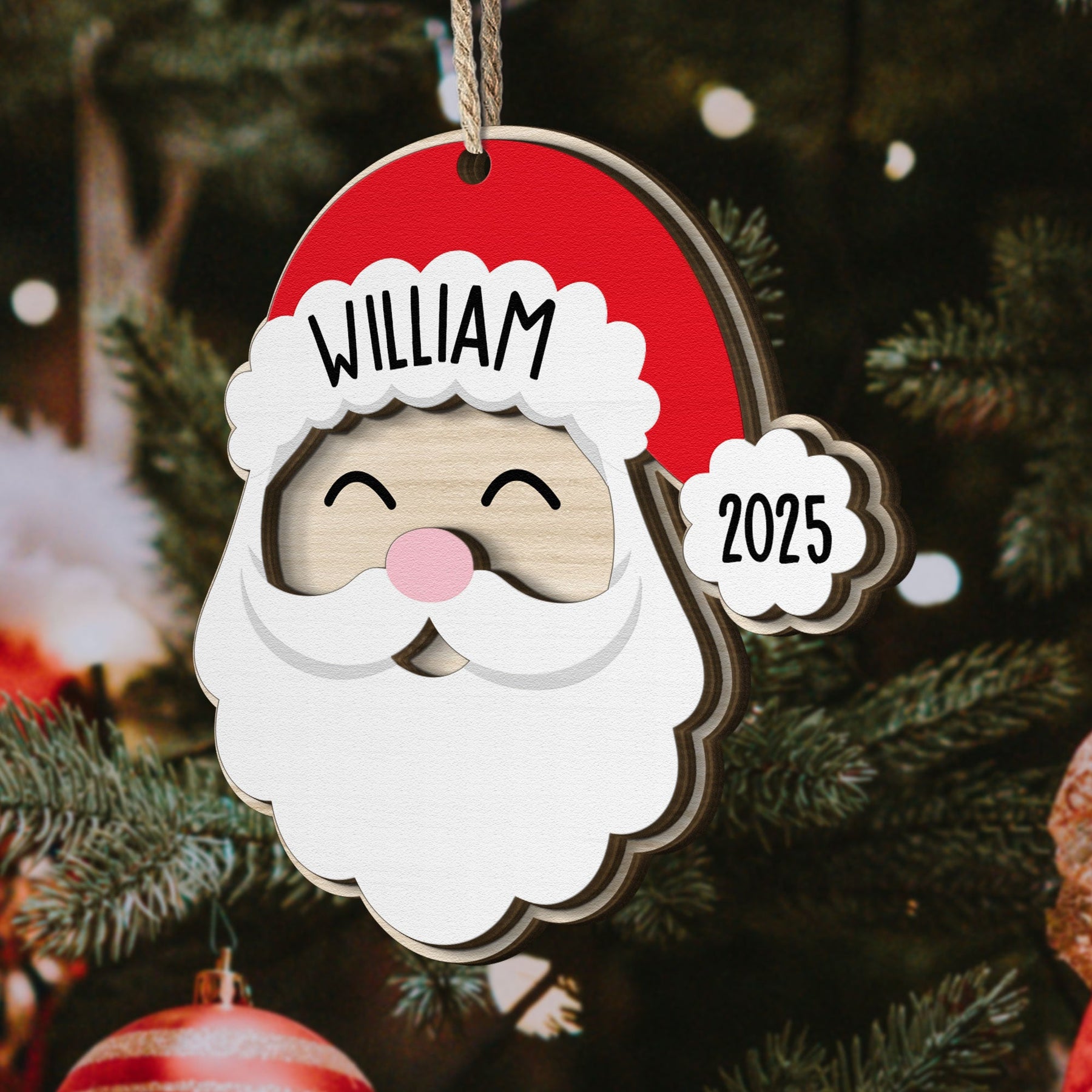 Santa Christmas Family - Personalized Wooden Ornament