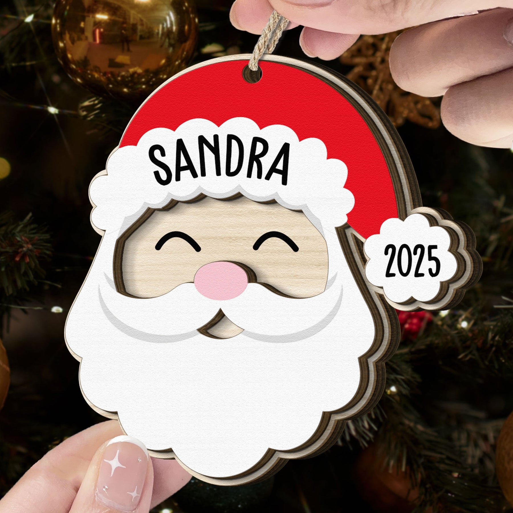 Santa Christmas Family - Personalized Wooden Ornament