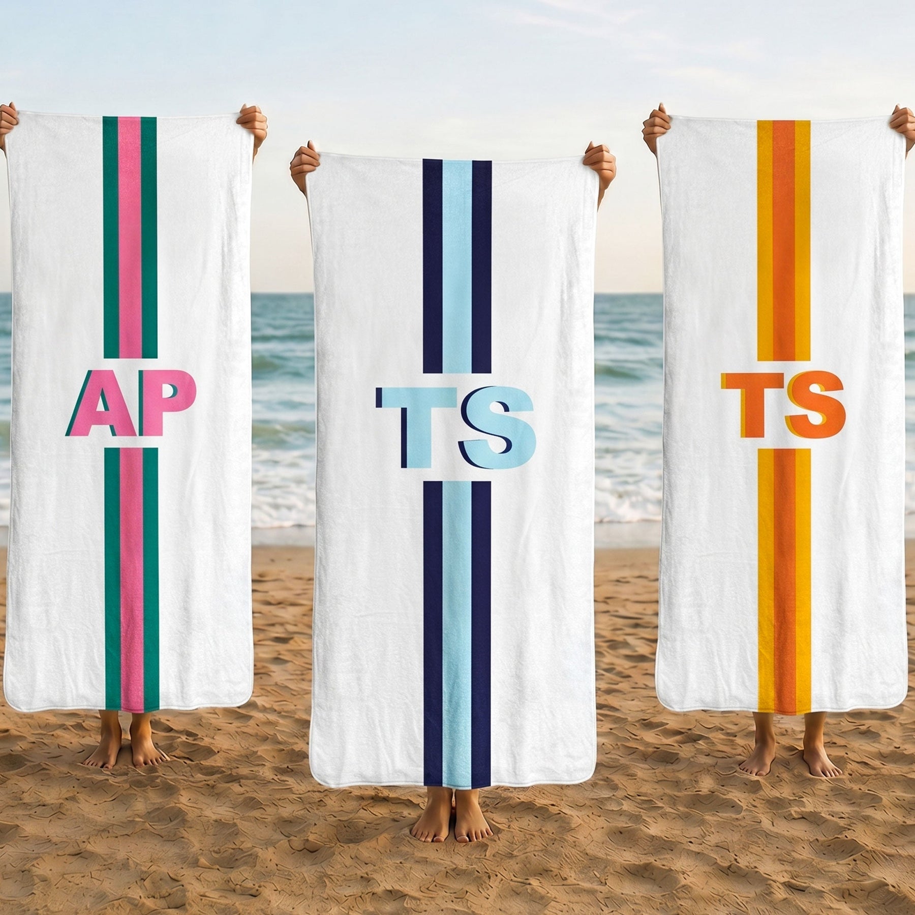 Shadow Monogram Letter Name - Personalized Beach Towel