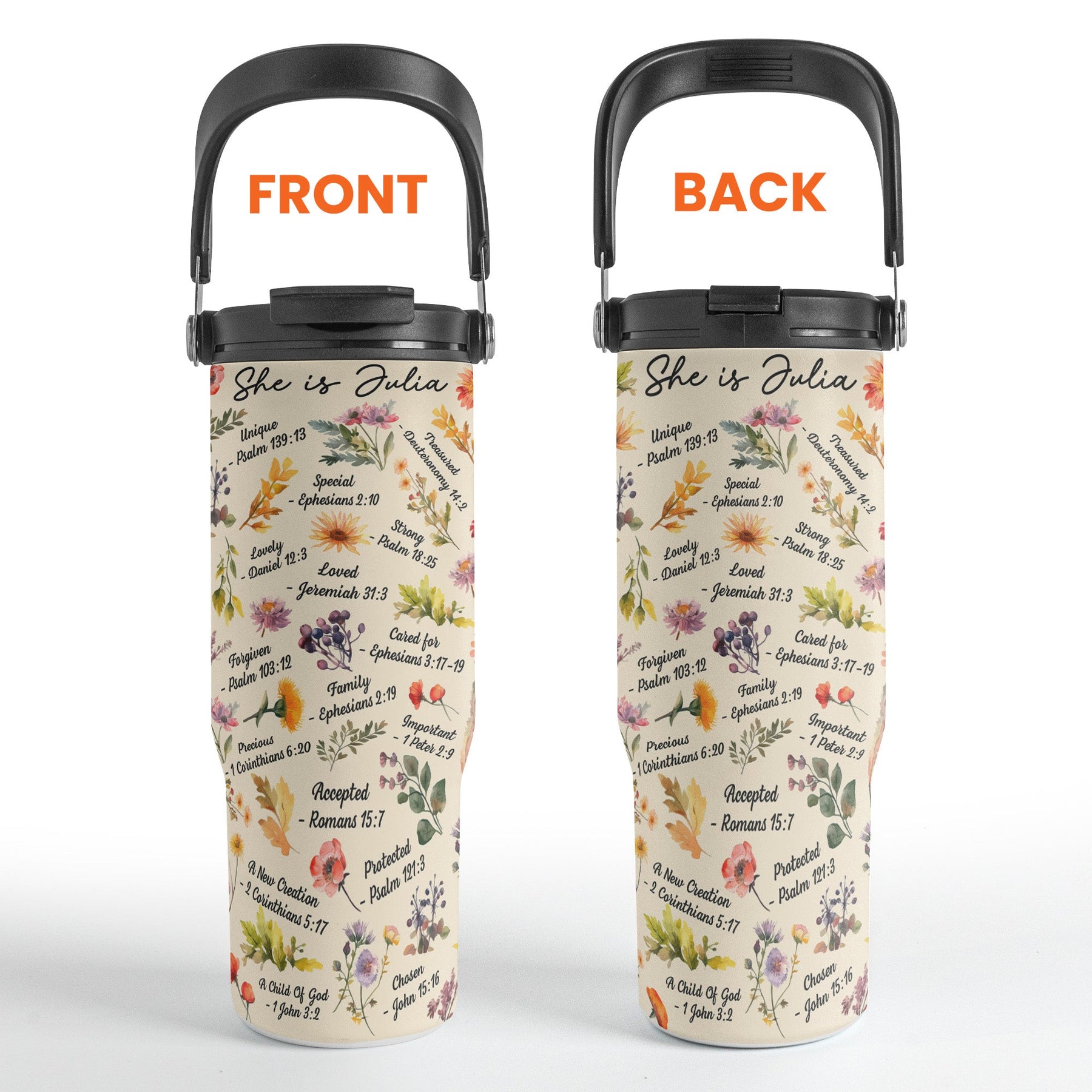 She Is Beautiful, Strong, Enough Bible Verses - Personalized 30oz Tumbler With Handle